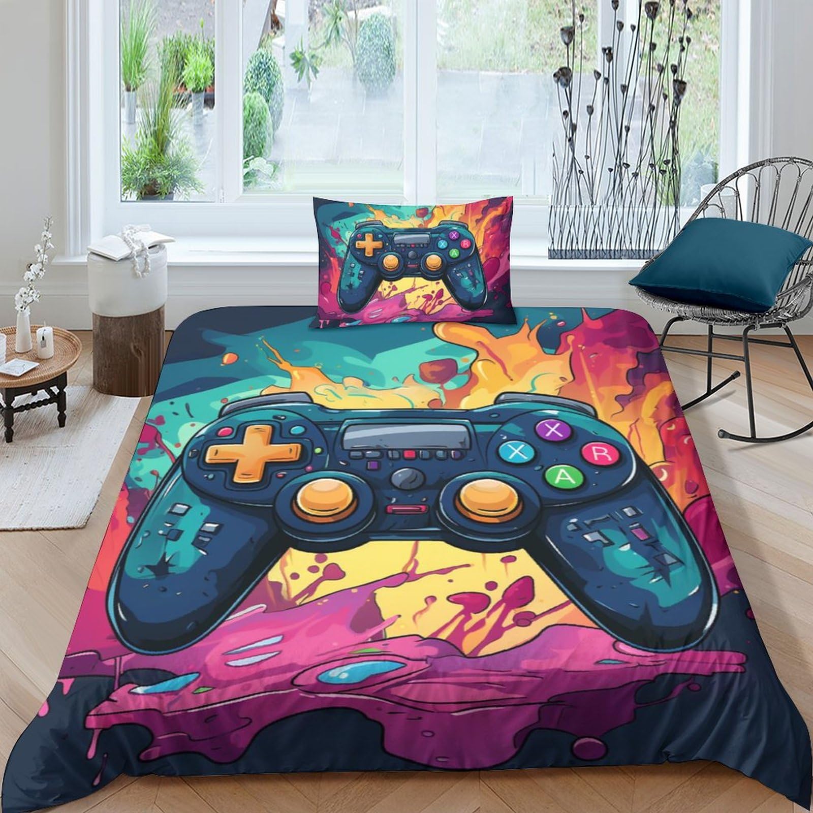 Game 3D Printed Duvet Cover Set Bedding Hidden Zipper Microfiber Soft Comforter Cover Boys Girls 3 Pieces Bedding Set Quilt Cover Single（135x200cm）