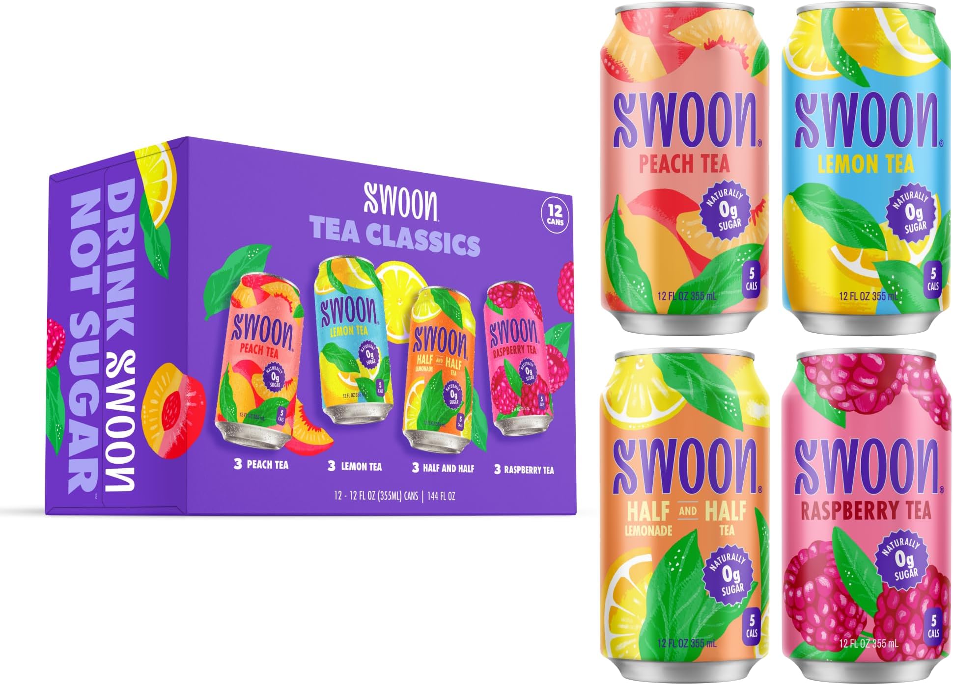 - Sugar Free Iced Tea Classics Variety Pack - Zero Sugar Drinks in Lemon, Raspberry, Peach, Half & Half Flavours - Low Carb, Paleo-Friendly, Gluten-Free Keto Iced Tea - 12 fl.oz (Pack of 12)