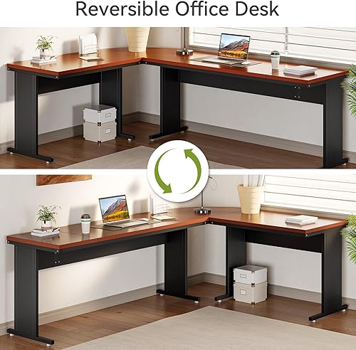 Miniatura 20 de LITTLE TREE Escritorio ejecutivo grande de 82.67 pulgadas de largo en forma de L para computadora con archivador móvil de 3 cajones, mueble