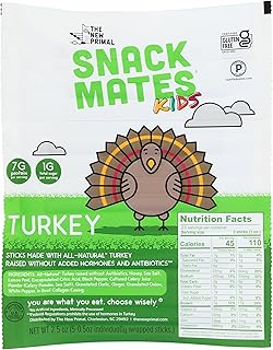 The New Primal Snack Mates Kids Turkey Stick, High Protein, Low Sugar, 2.5 Ounces (Pack Of 8)