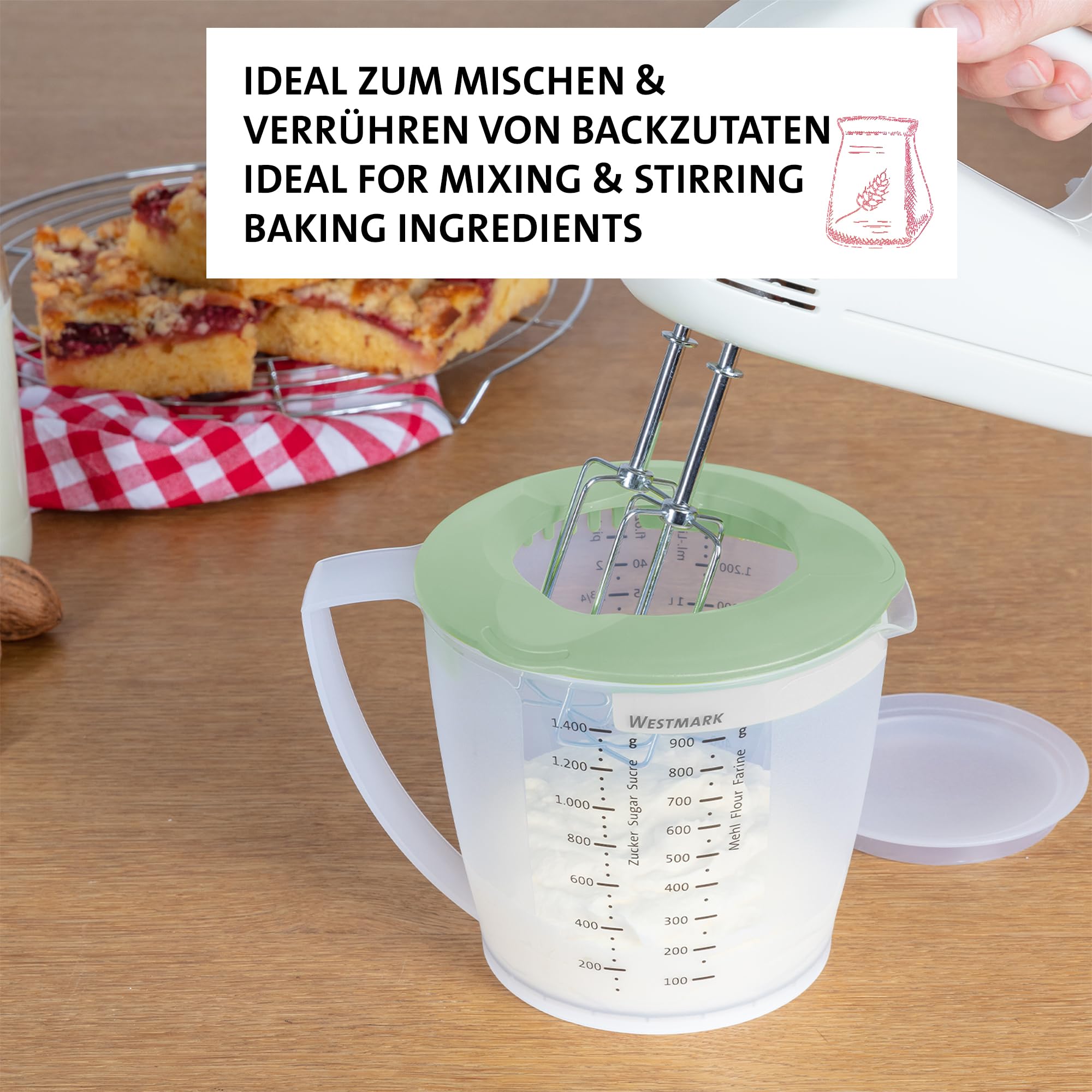 Westmark Mengkom (2,5L) En Mengbeker 'Helena' (1,4L) – Mengbeker Met Spatbeschermingsrand En Rubberen Ring – Beker Met Schenktuit En Schaalverdeling – Mintgroen/Wit