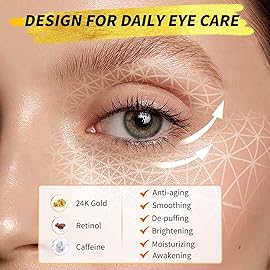 Under Eye Patches(24 Pairs), Christmas Stocking Stuffers Gifts for Women, 24K Gold, Caffeine, Retinol Eye Masks for Puffy Eyes, Wrinkles, Dark Circles - Restoring & Awakening & Moisturizer
