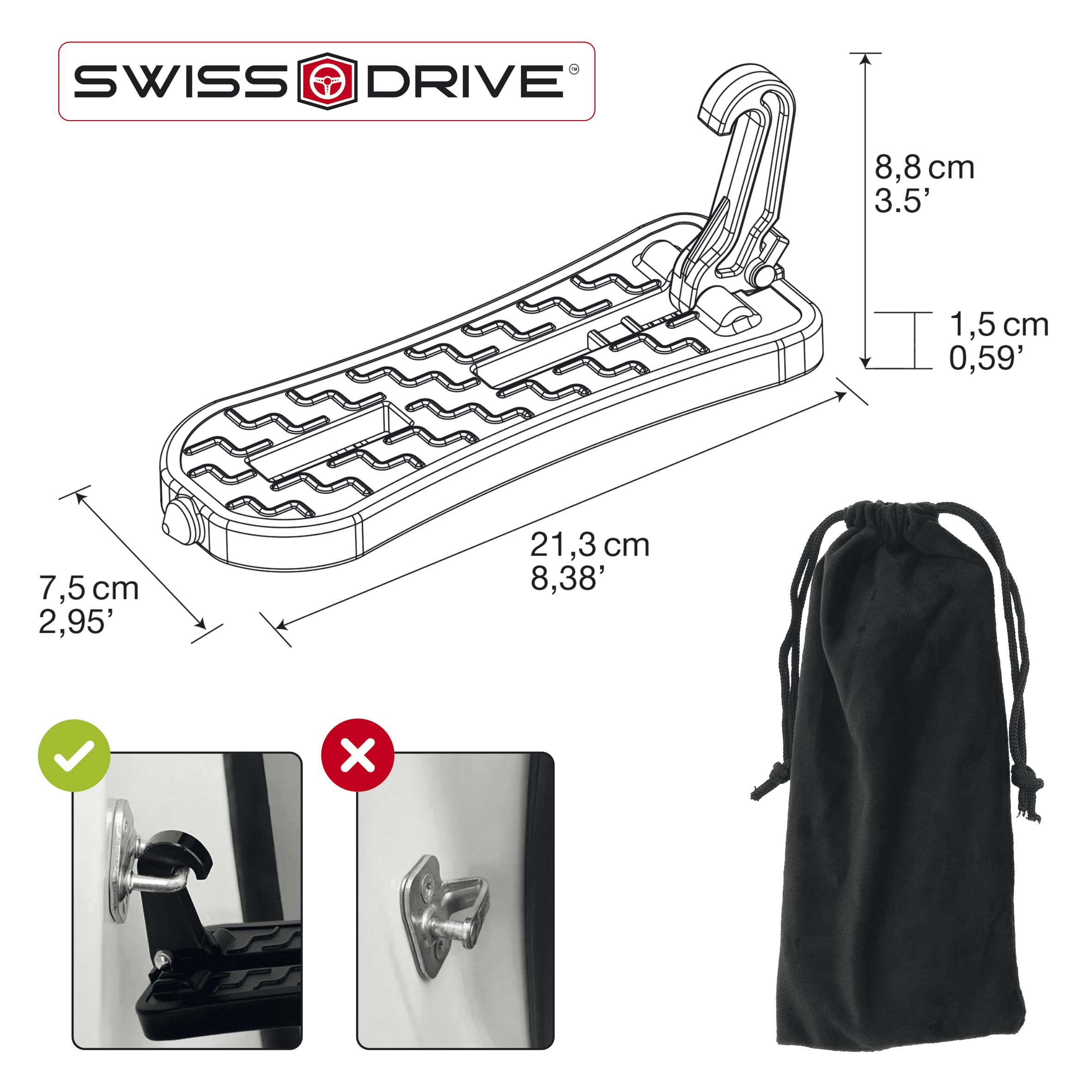 S SUMEX Trittstufe für Autotür, 21 cm, klappbares Fußpedal, Fahrzeug mit Sicherheitshammer, inkl. Aufbewahrungstasche, Aluminiumlegierung, Hakenpedal, einfacher Zugang zum Dach, belastbar bis 230 kg