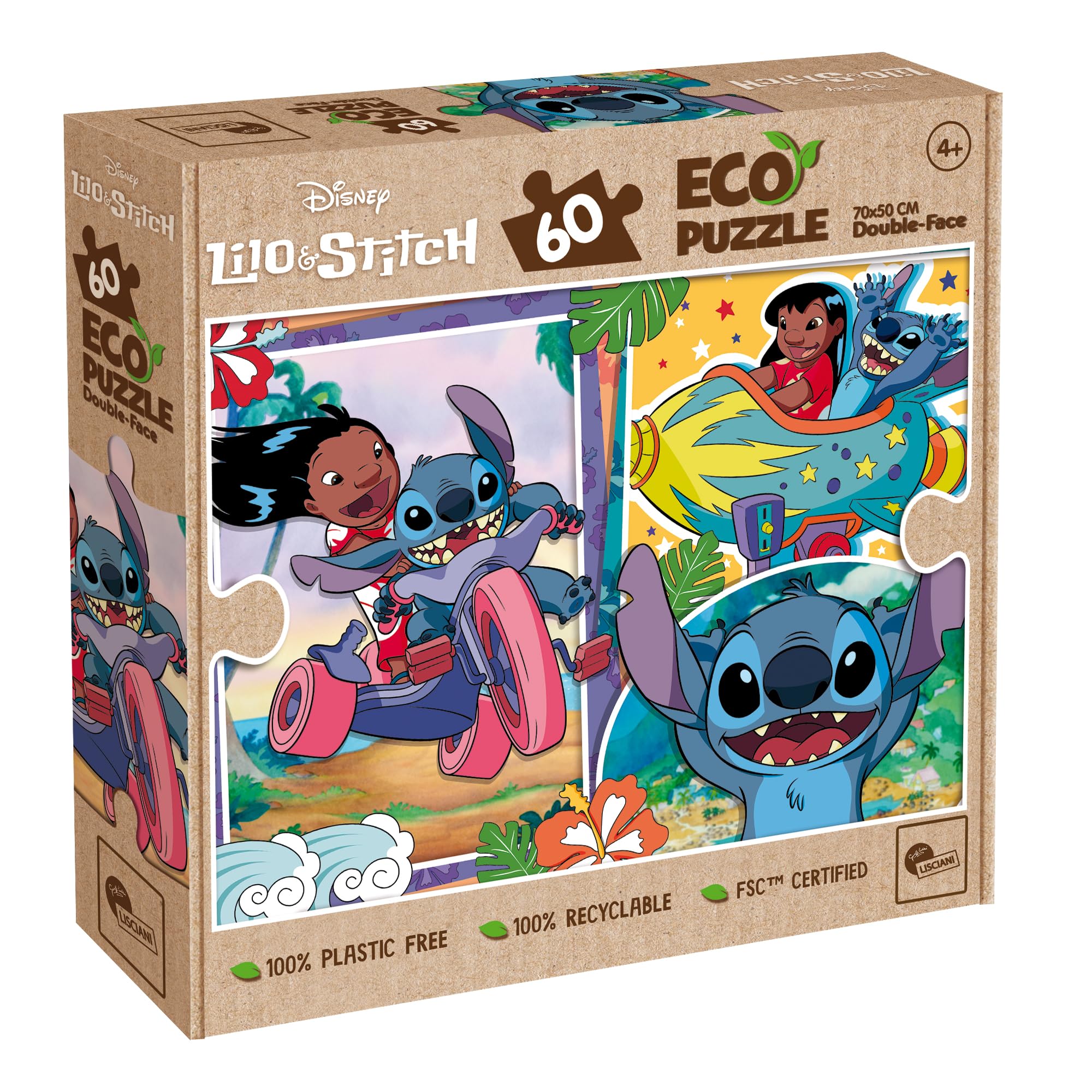 Lisciani - DISNEY STITCH Puzzle - 60 Piece Double Sided Puzzle for Children from 4 years - Colouring Back - Format 50x70 cm - Manual Stitch Activity - 100% Recyclable - Birthday Gift Idea