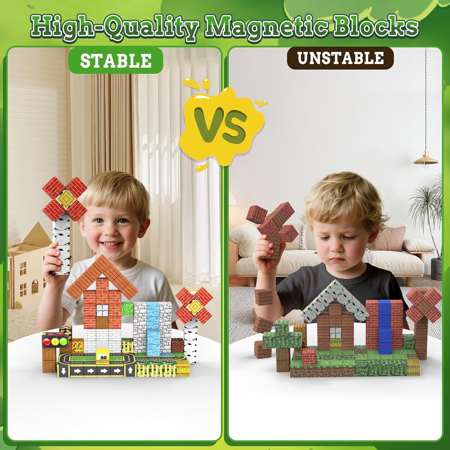 Magnetic Blocks - 100PCS Magnet Tiles Stacking Construction Building Blocks Cubes, STEM Building Game Birthday Gifts for Boys and Girls Age 3+ Years Old