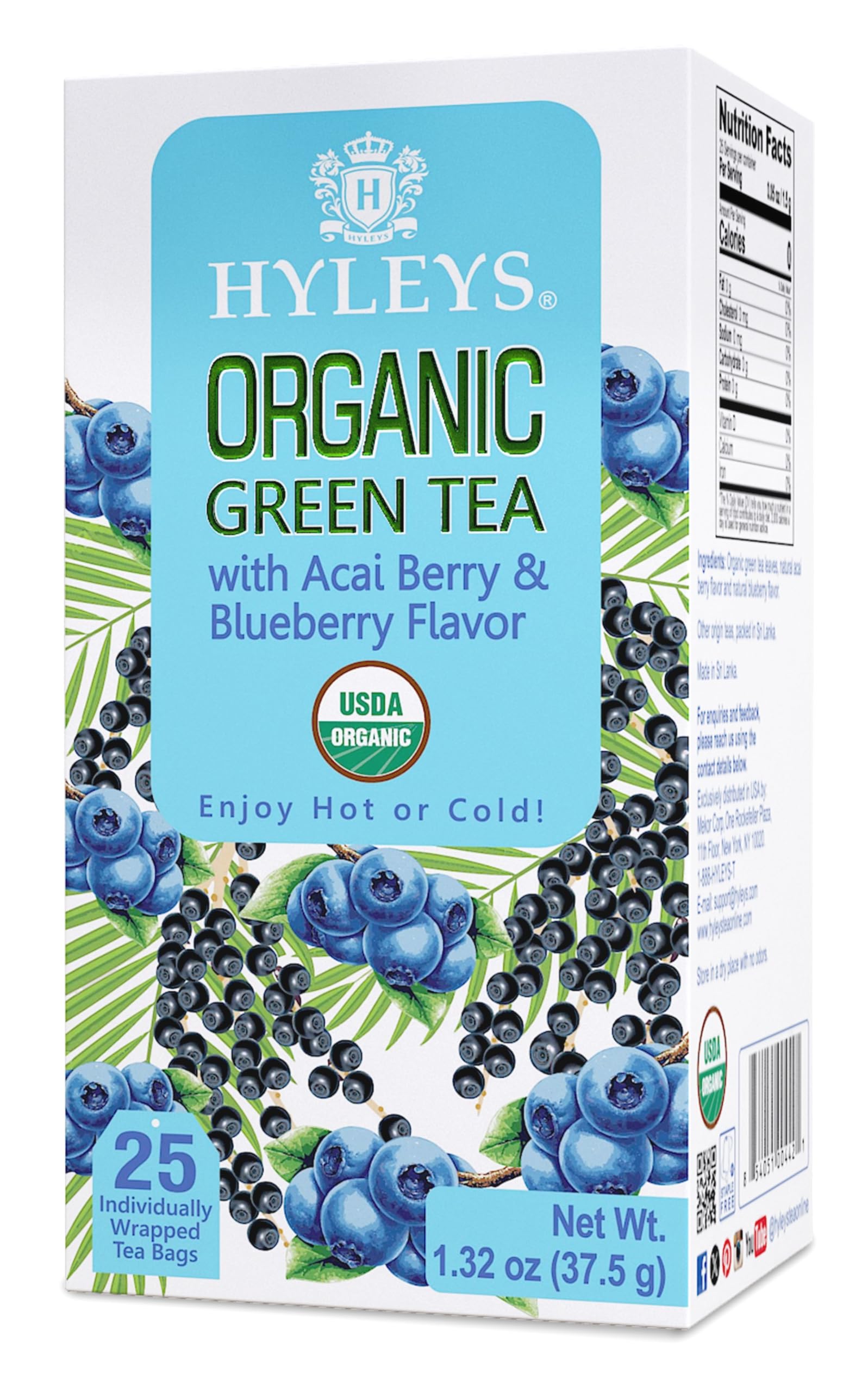 Organic Green Tea Acai Berry and Blueberry Flavor - 25 Tea Bags