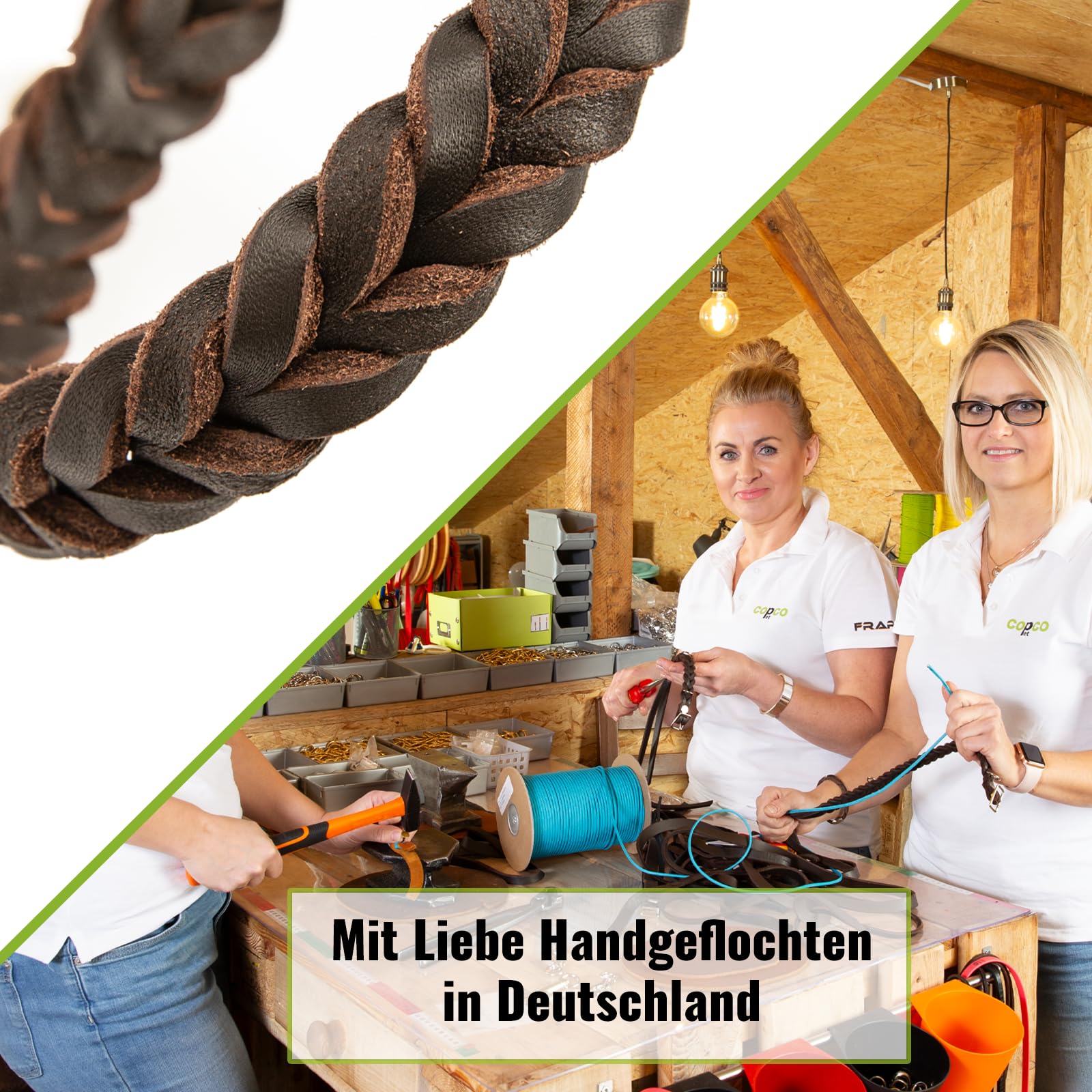 CopcoPet Hundehalsband Würger 55–60 cm x 25mm Braun – Geflochtenes Halsband mit Zugstopp & Messing Ring – Aus robustem Fettleder – Für große Hunde – Weiches Lederhalsband fürs Training