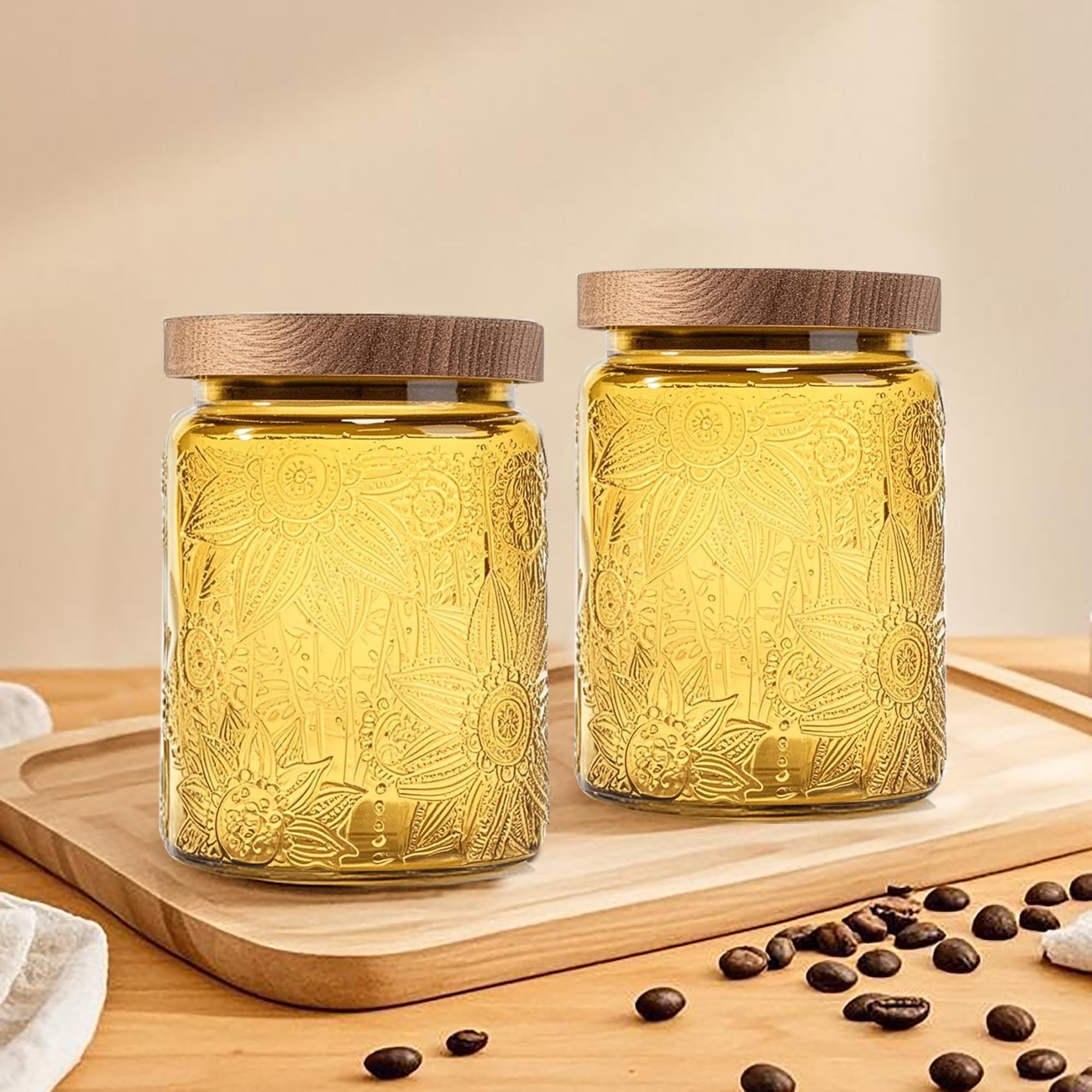 Paquete de 2 tarros de almacenamiento de vidrio con tapa, 23.7 onzas líquidas de capacidad, recipientes de almacenamiento de alimentos de vidrio para dulces, café, granos de té, avena