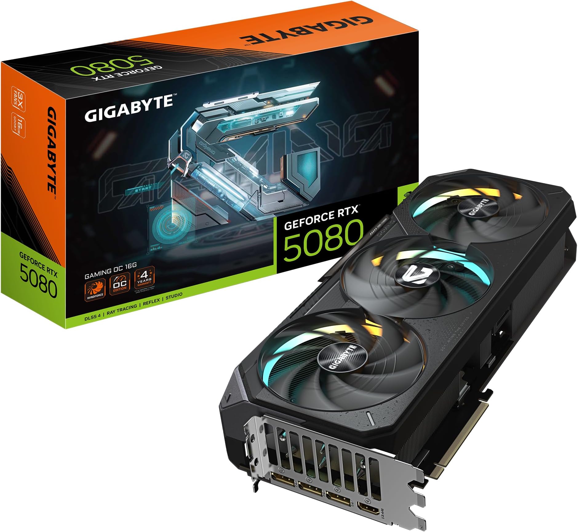 Gigabyte GeForce RTX 5080 GAMING OC 16G Graphics Card - 16GB GDDR7, 256bit, PCI-E 5.0, 2730MHz Core Clock, 3 x DisplayPort, 1 x HDMI, GV-N5080GAMING OC-16GD