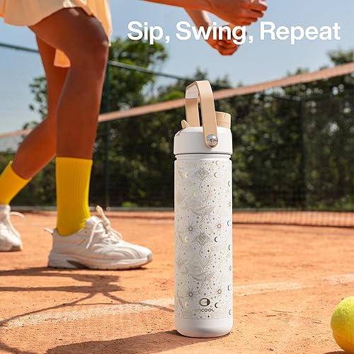 Miniatura 404 de ENCOOL Botella de agua aislada con popote, de acero inoxidable, a prueba de fugas, sin BPA, al vacío de doble pared que se mantiene fría durante 24