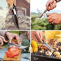 Vista 7 de Juego de cuchillos de caza de hoja fija, 2 piezas, cuchillo táctico de supervivencia con mango de espiga completa con funda para acampar al aire