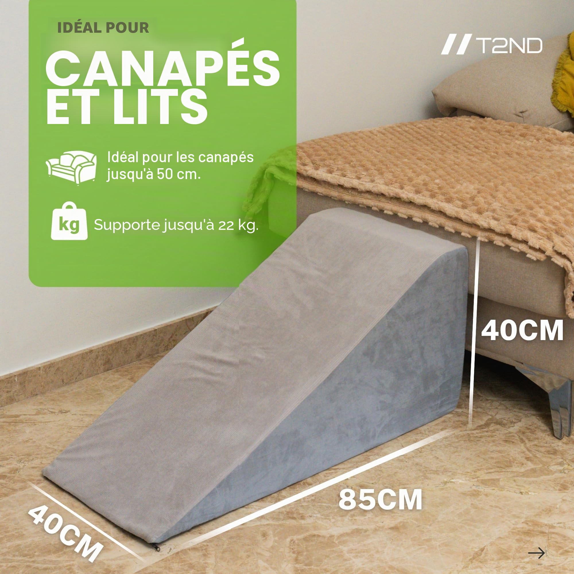 Rampe pour chiens (petits et grands) - L'aide quotidienne pour monter sur le canapé, le lit ou la voiture et éviter les blessures | Échelle antidérapante, housse lavable et brosse incluse | Supporte