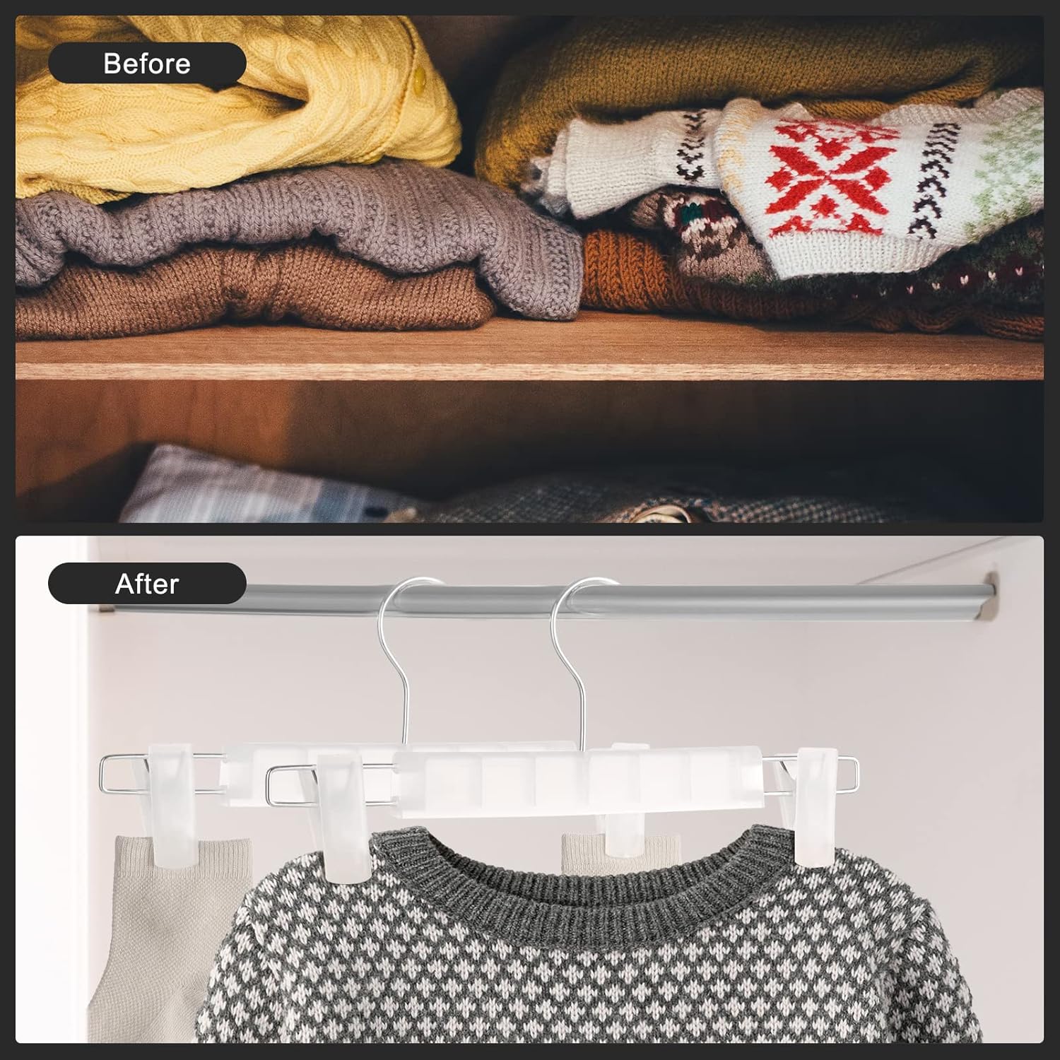 10 Pack Pants Hangers with Adjustable Non-Slip Clips Anti-Rust Hanging Hook for Trouser,Skirts,Jeans,Clothes Hangers Transparent - Image 6