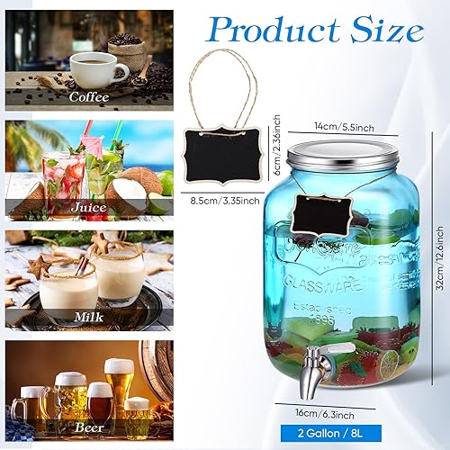 Miniatura 2 de 2 dispensadores de bebidas de vidrio con espita de acero inoxidable, pizarra de madera, dispensador de agua de vidrio, dispensador de tarro de