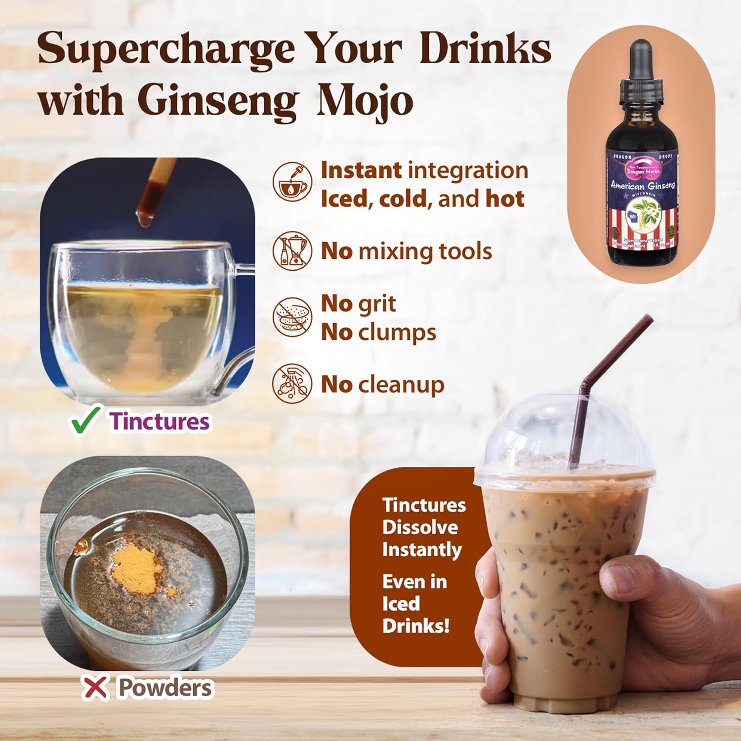 Dragon Herbs American Ginseng Drops • Liquid Dietary Supplement • Authentic Wisconsin Mature 6 Yr Root Extract, Skin & Lung Tonic • Adaptogen, Mental & Physical Performance • Cooling • 2 fl oz, 60 ml