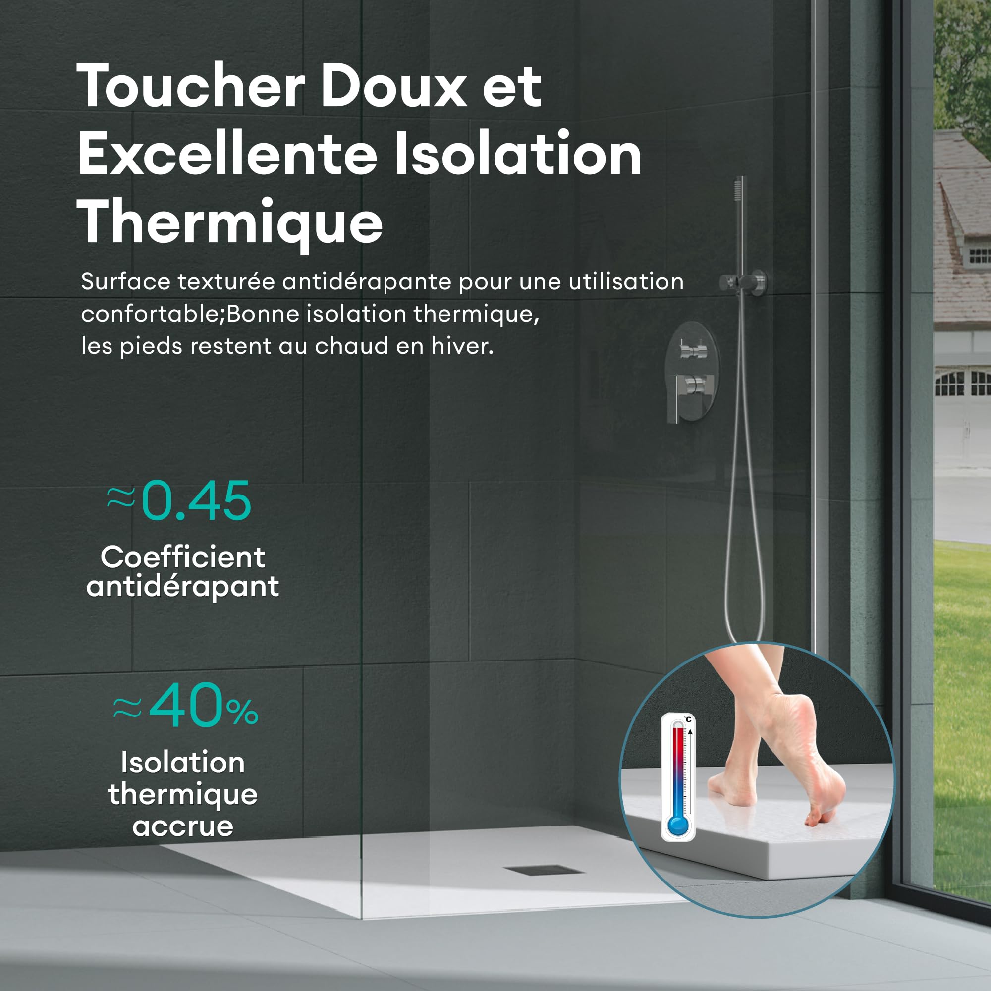 Mai & Mai Receveur de Douche 90x140x3cm Bac à Douche Blanc Mat en Résine Raccords DIN Rectangulaire Design Geo09