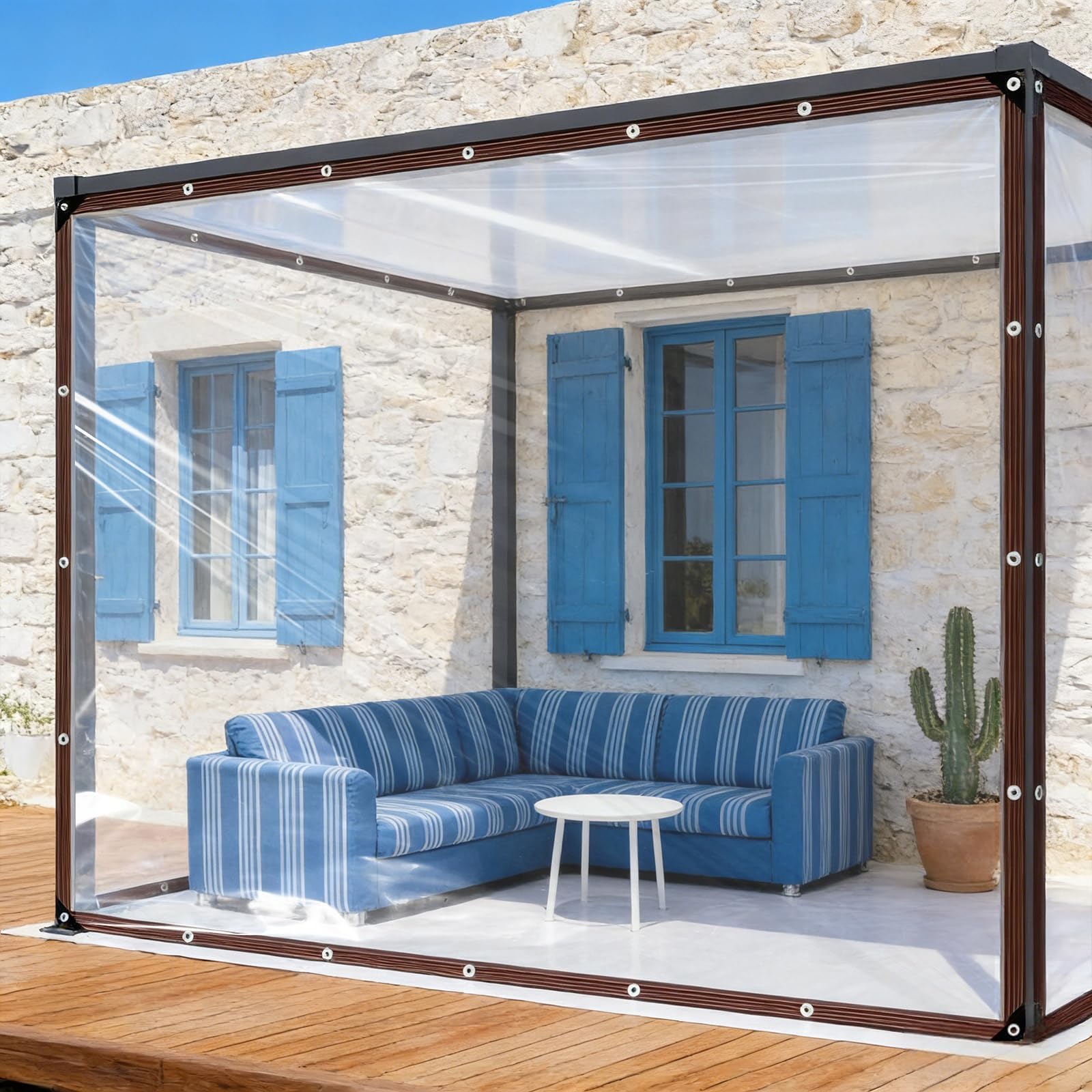 Lona transparente con ojales de 210 x 350 cm impermeable para exterior
