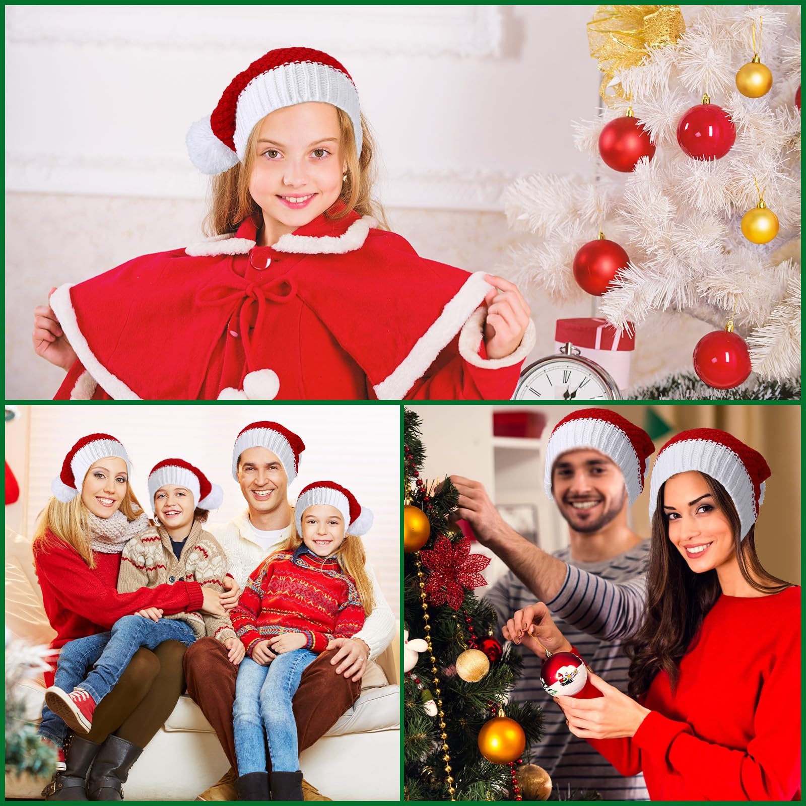 Liitrsh 12 Stück gestrickte Weihnachtsmannmützen, Großpackung, Wintermützen, weich und warm, für Erwachsene, Teenager, Damen, Herren, Urlaubsgeschenk, Weihnachtsfeier, Rot und Weiß
