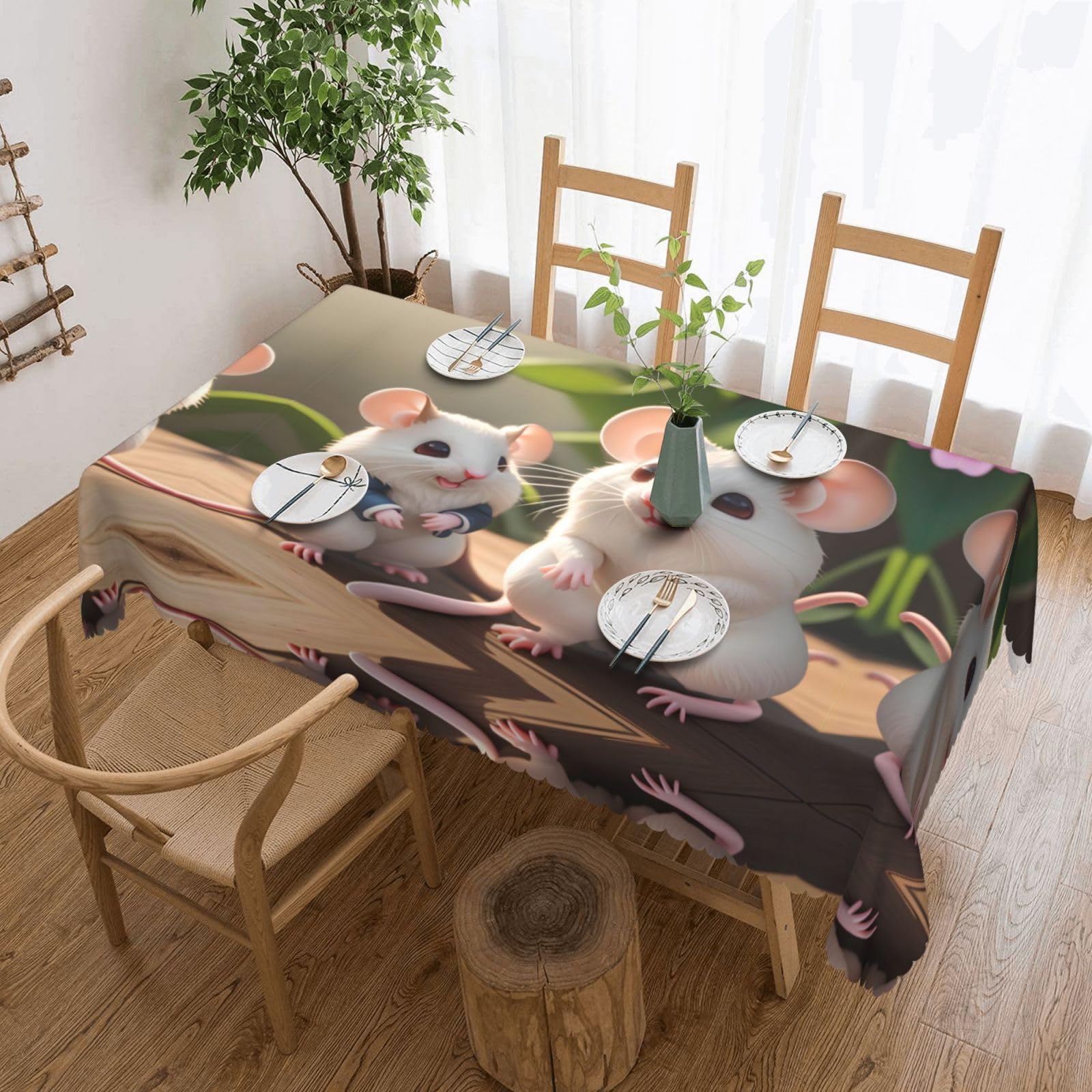 HLSBSSL Mother and child rats Patterned square lace tablecloth, wrinkle-resistant and durable, suitable for dining tables, parties, etc.