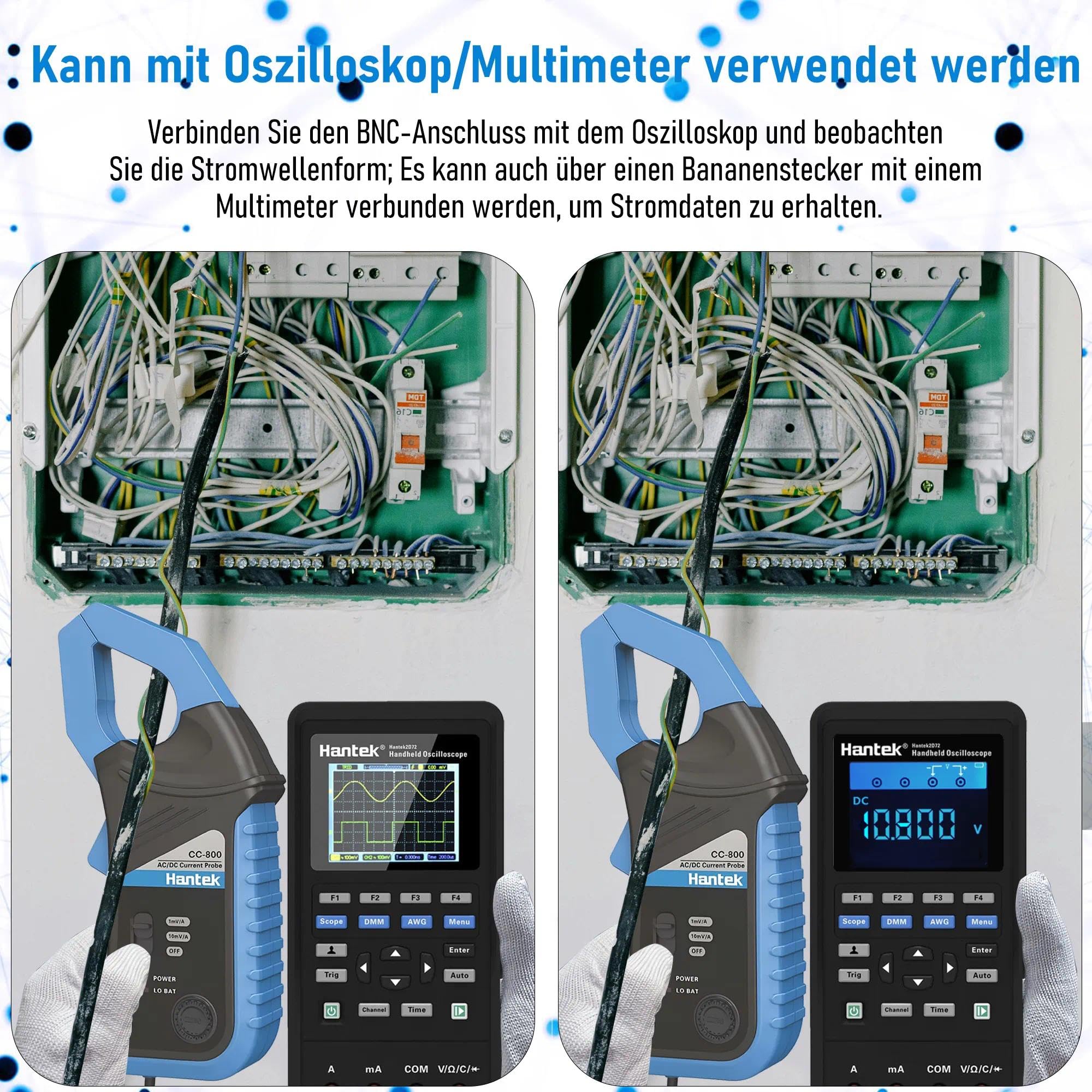 Hantek CC-800 AC/DC Stromzange 5KHz Bandwidth 800A DC, Digitales Stromzangen-Multimeter Messgerät mit BNC-Anschluss Stromzangenmessgerät, Strom-Wellenformzange Oszilloskop-Zubehör