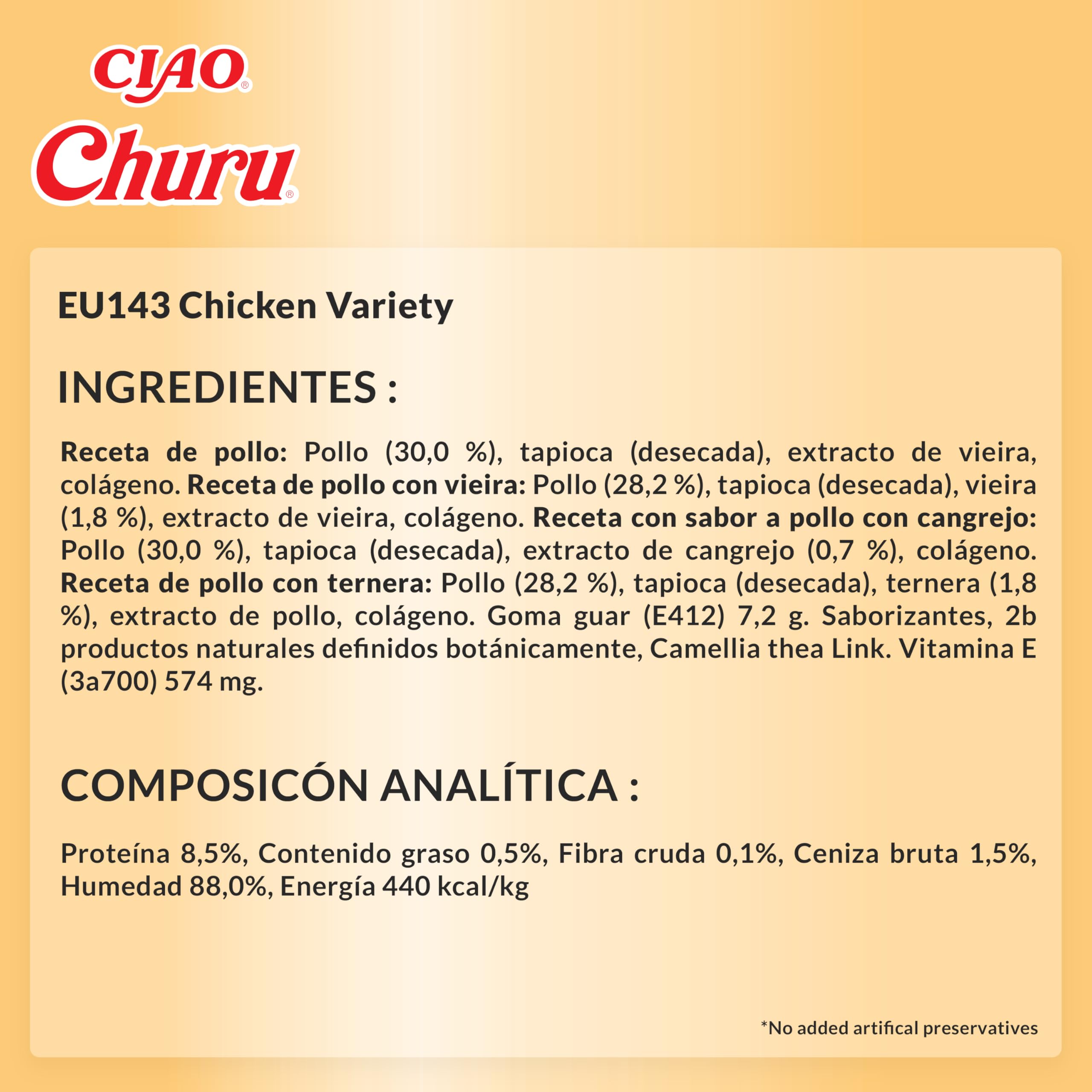 INABA Churu Gatos - 4 Recetas de Snacks Saludables a Base de Pollo - Deliciosos Premios con Textura Suave y Cremosa - Natural, Sin Cereales, Sin Conservantes, Sin Colorantes - 560g (40x14g)