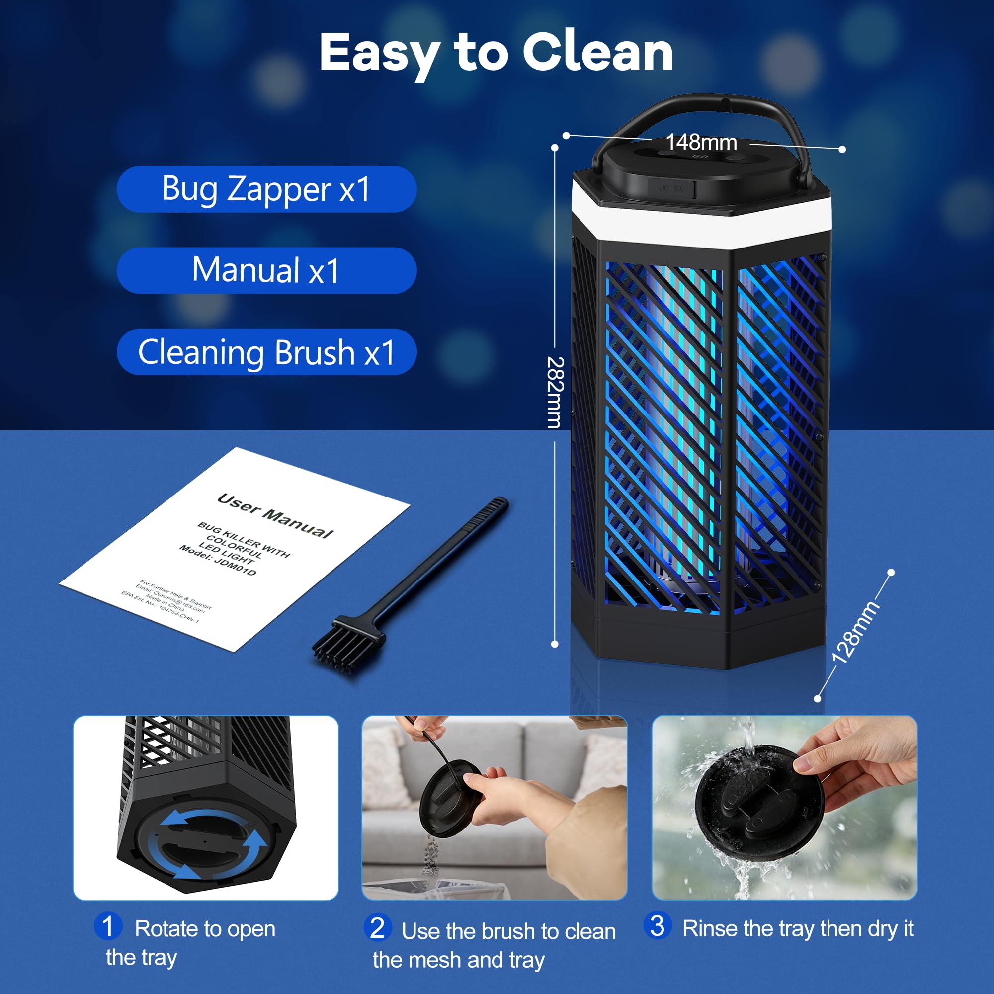 Bug Zapper con 4 niveles de luz ambiental, luz de modo dual (morado/blanco), batería de 8000 mAh, cubre 2100 m², seguro para niños y mascotas, repelente de mosquitos para interior y exterior