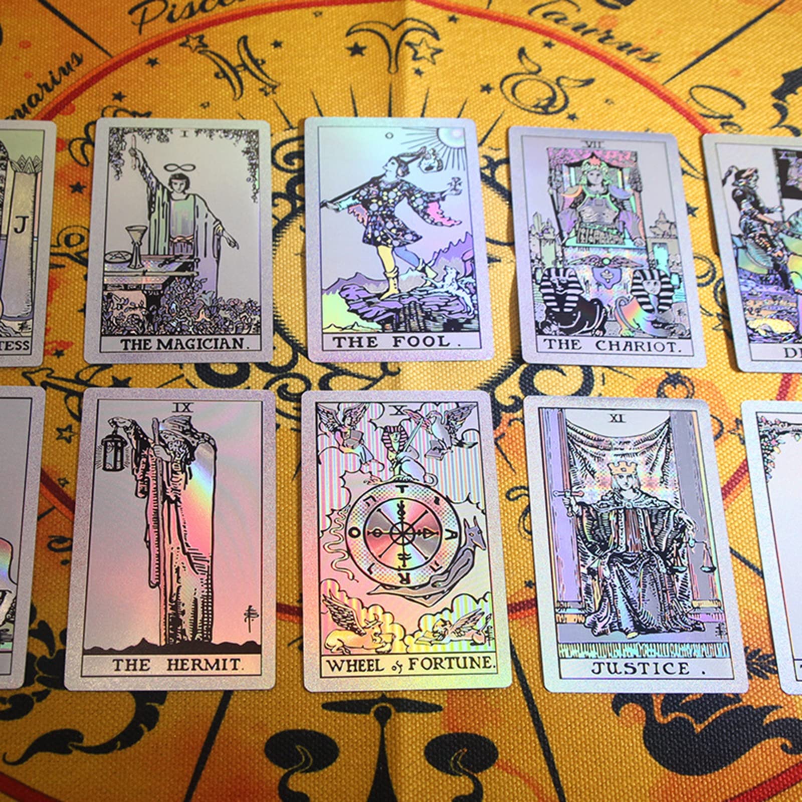 Tarotkarten, Anfängerset, Tarotkartendeck, wasserdichtes PVC-Laser-Tarotkartendeck, Goldfolien-Tarotkarten mit Handbuch und Box, Zukunftserzählspiel, Wahrsagerei for Anfänger