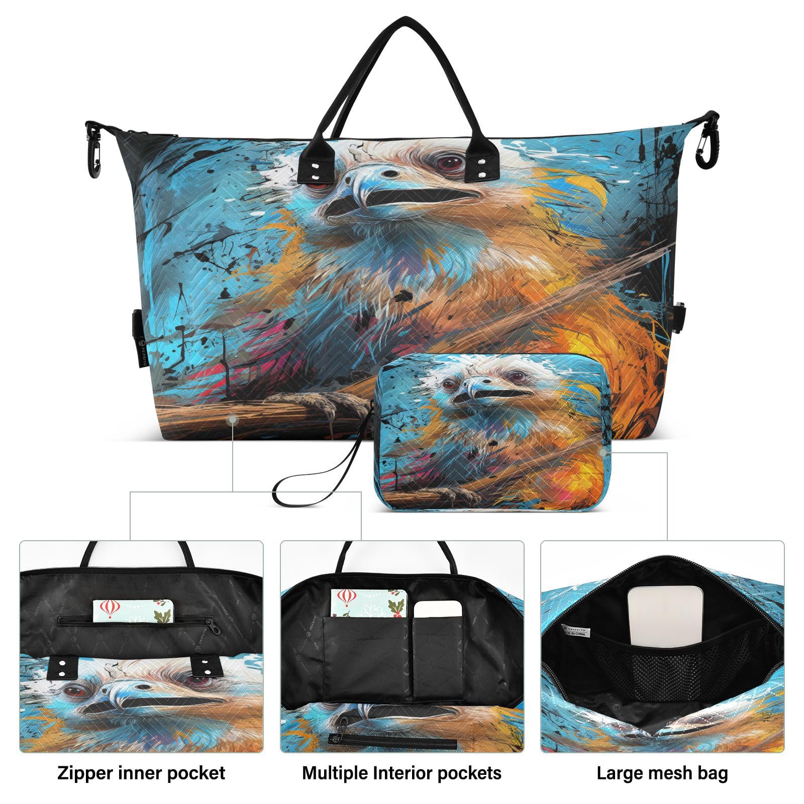 Watercolor Artwork Sloth Sports Swim Gym Bag Weekender Duffel Travel Bags Handbag with Makeup Storage Bag for Girls Men