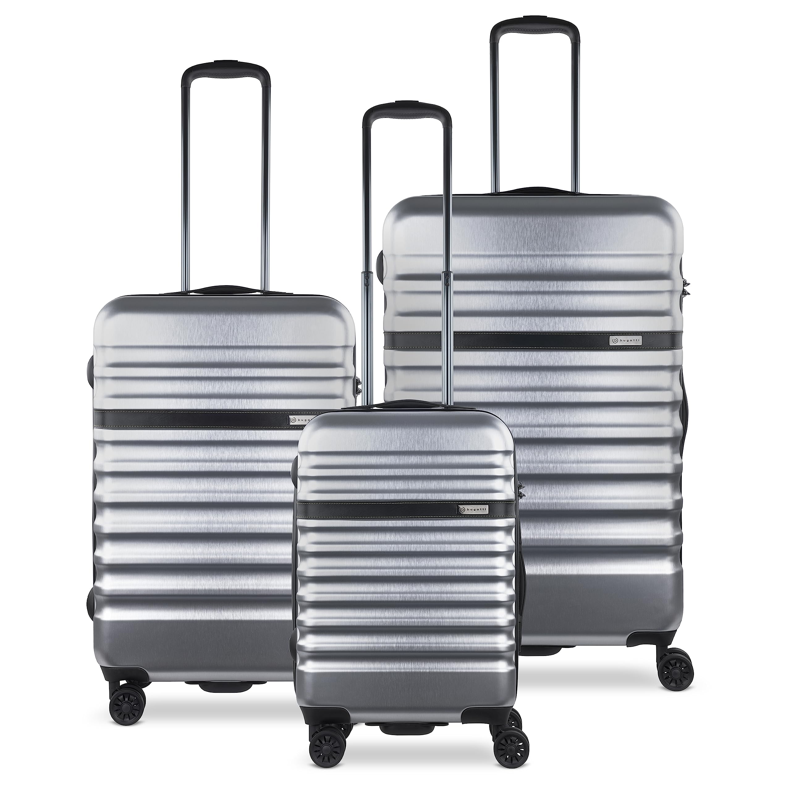 bugatti Corium Set di valigie rigide 3 pezzi (S,M,L) 4 ruote, chiusura a TSA, argento