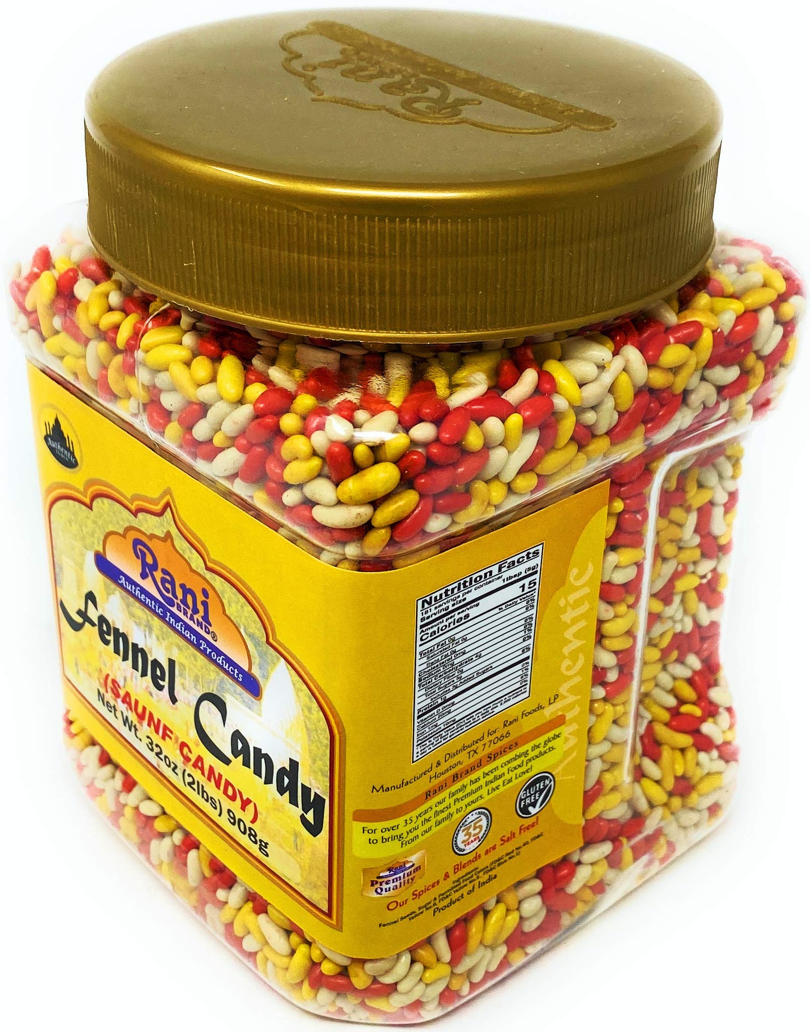 Rani Sugar Coated Fennel Candy 2lbs (32oz) 908g Bulk, PET Jar Indian