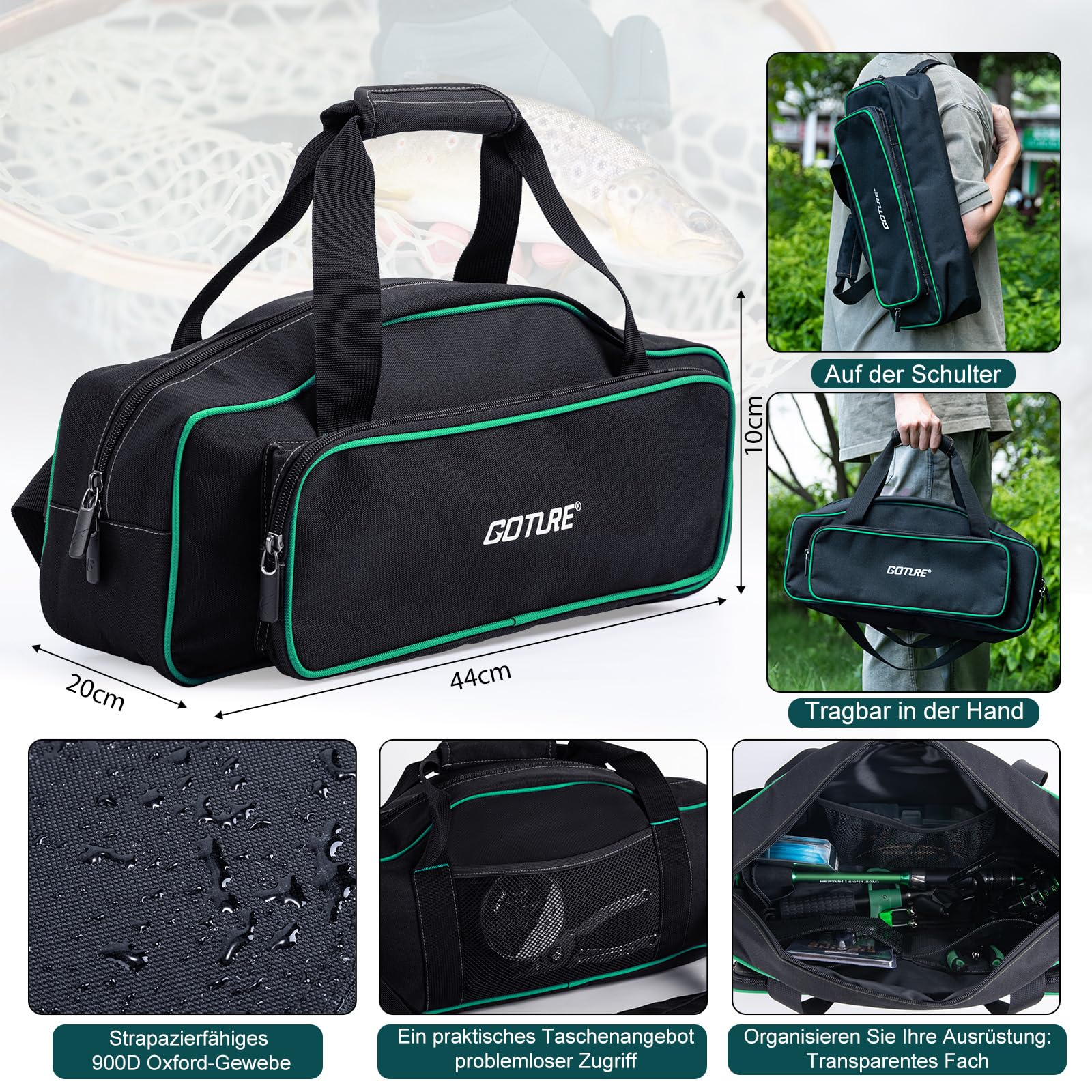 Goture Set da pesca con 2 canne da pesca telescopiche, 1,8 m/2,1 m/2,4 m/2,7 m, set completo di 2 mulinelli 5.2:1, set di attrezzi da pesca, scatola per esche e borsa per il trasporto, per acqua