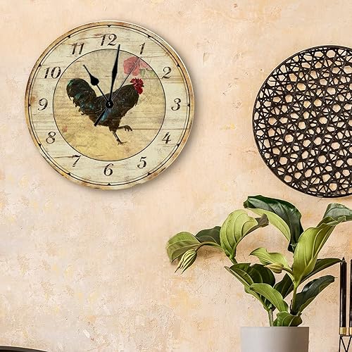 Miniatura 7 de Farmers Market - Reloj de pared de gallo para cocina, reloj de pared de madera de granja fresca, funciona con pilas, 9 pulgadas, sin tictac,