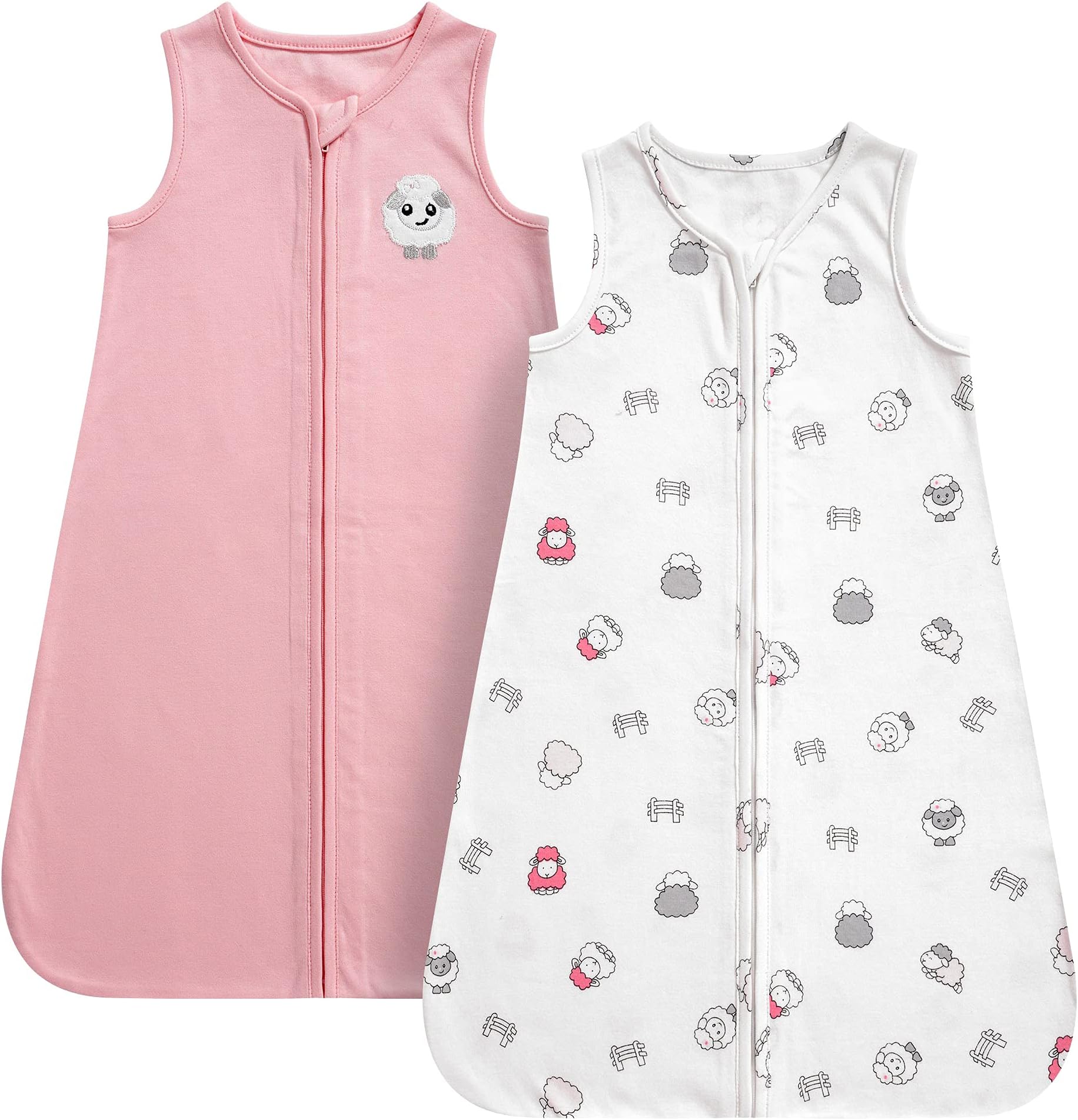 DaysU Baby Sleeping Bag, Soft Baby Wearable Blanket Sleeveless with Zipper, Small Size Fits Baby Boys and Girls 0-6 Months, Set of 2 - Pink Sheep, 0.5 TOG