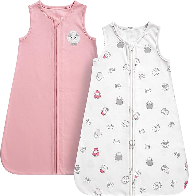 DAYSU Baby Sleeping Bag, Soft Baby Wearable Blanket Sleeveless with Zipper, Large Size Fits Baby Boys and Girls 12-18 Months, Set of 2 - Pink Sheep