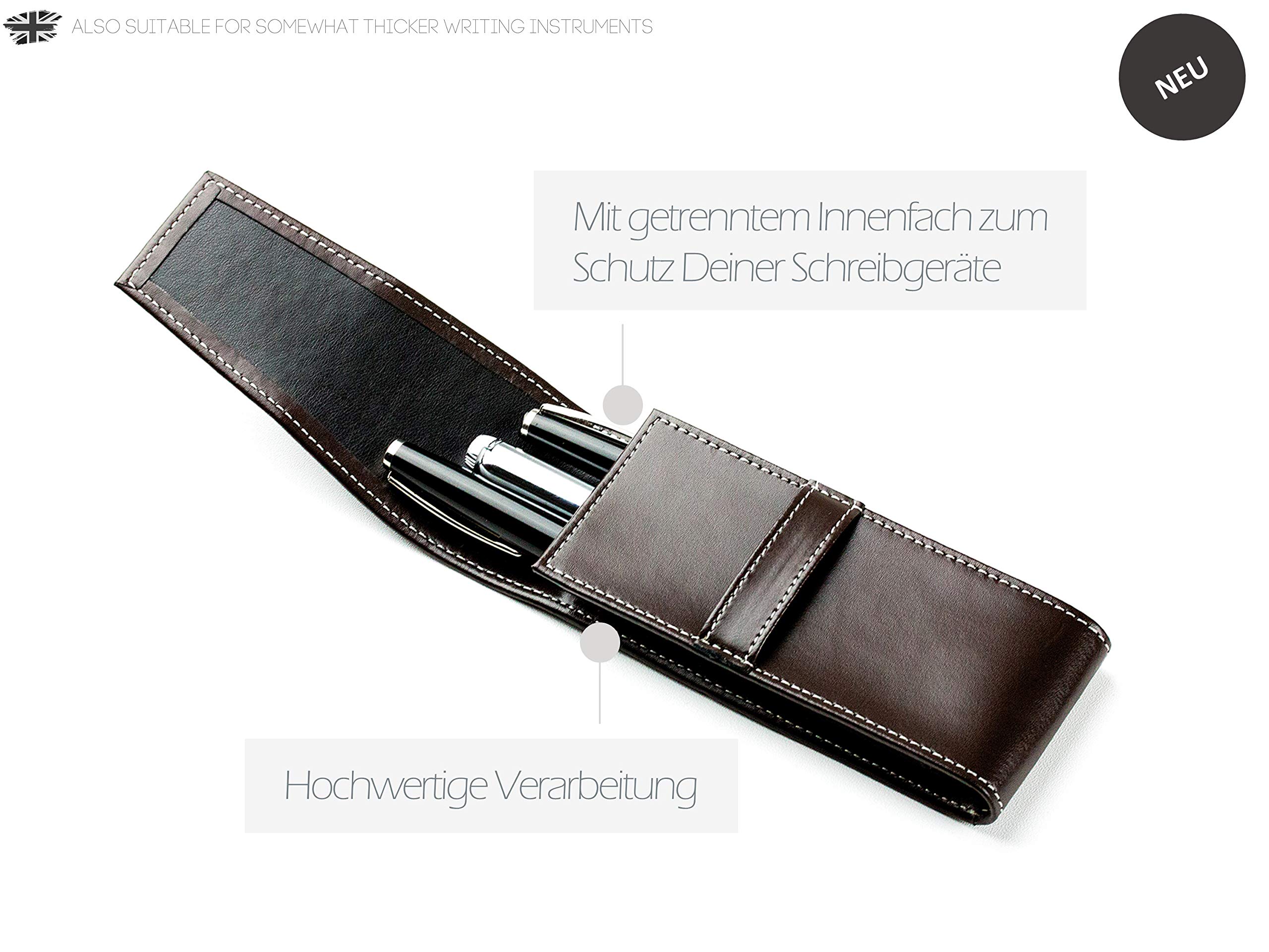 DELMON VARONE - Personalisierbares Schreibgeräteetui Cambridge Top Grain Leder Braun, Echtleder Stifteetui mit Verschlusslasche für 3 Schreibgeräte, Federtasche für Kugelschreiber, Bleistift & Füller
