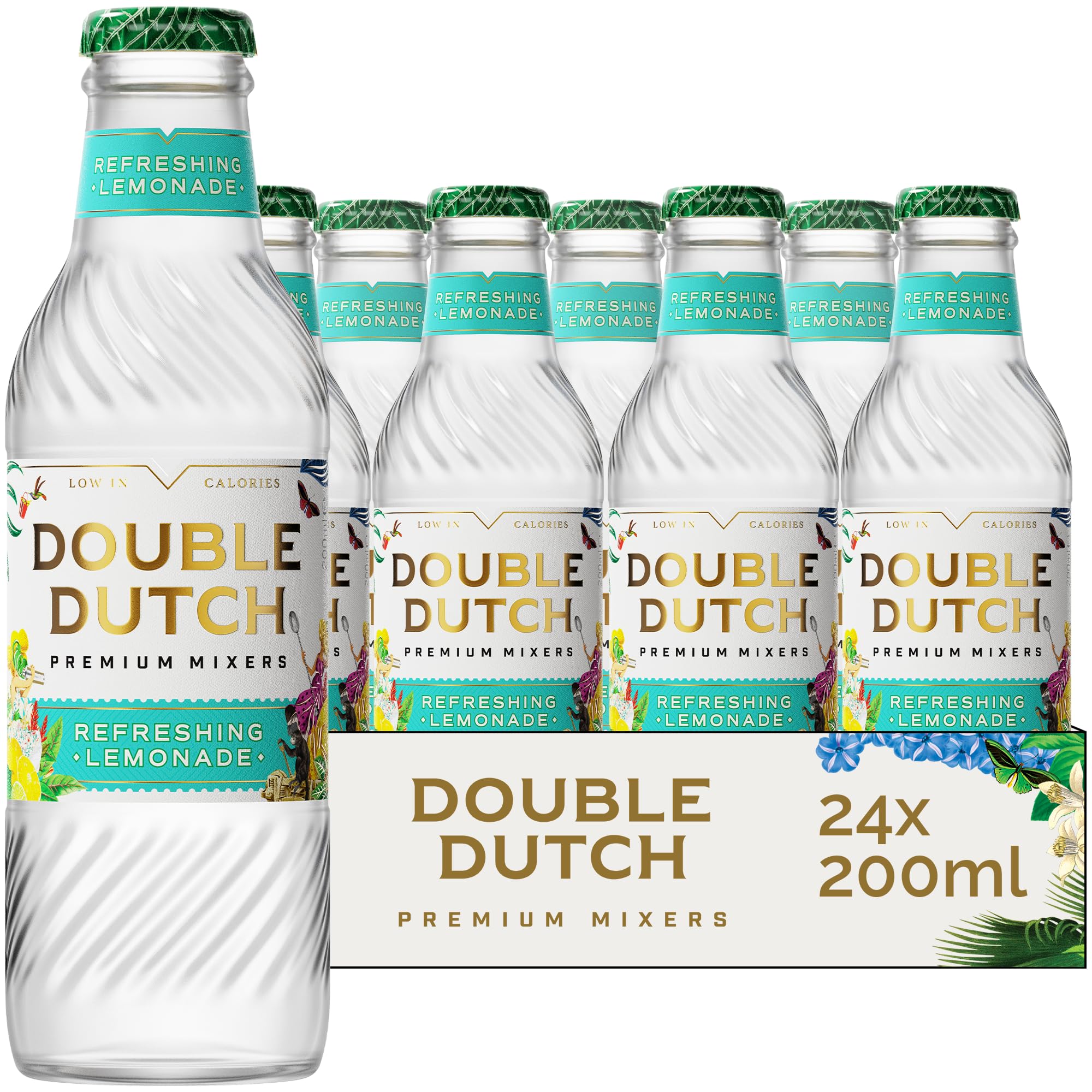 Double DutchRefreshing Lemonade | Low Calorie Diet Soft Drink | 100% Natural Ingredients | Gluten Free, Vegan Friendly Premium Mixer Perfect for Gin, Vodka & Cocktails | 24 x 200ml Bottles