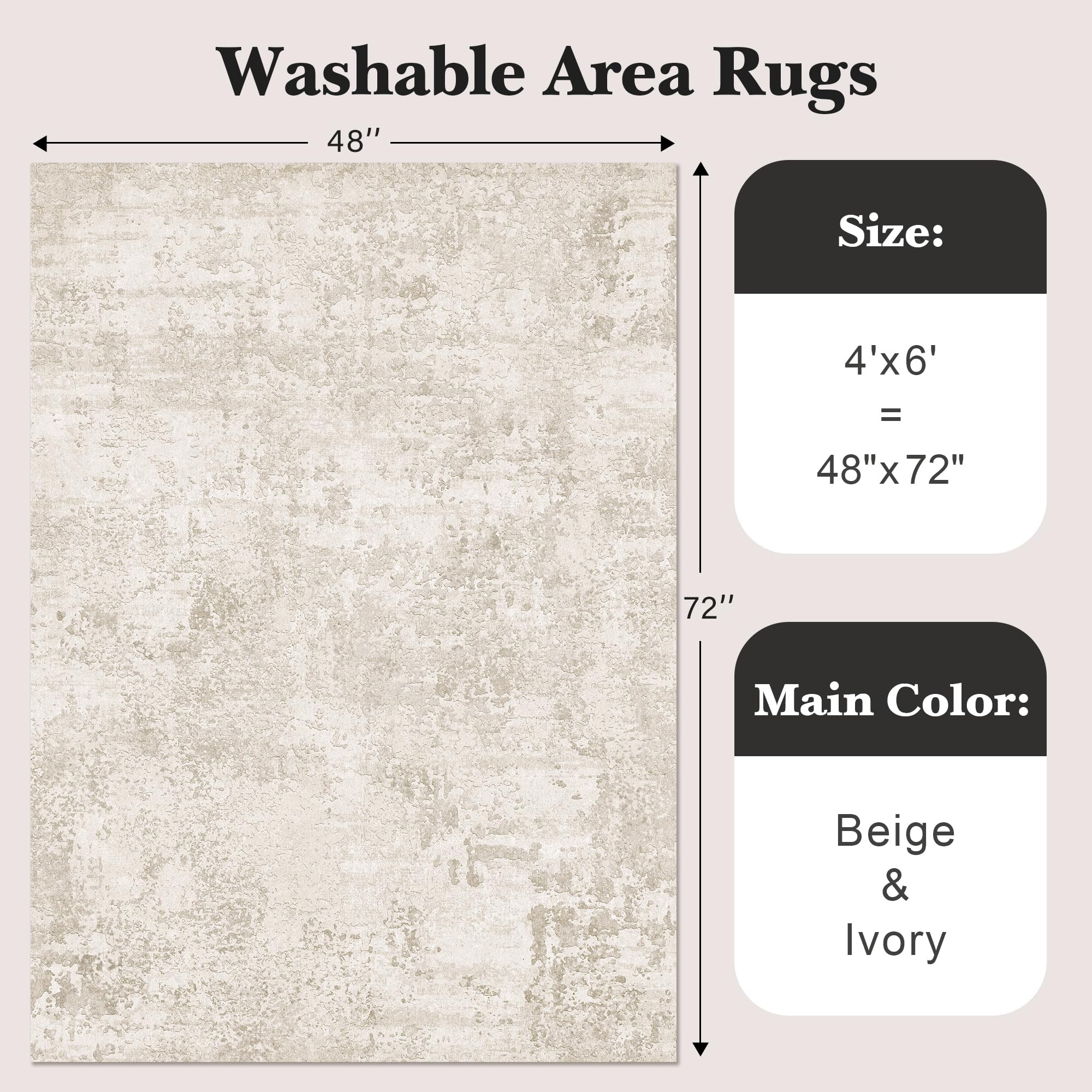 Art&Tuft Washable Rug, Anti-Slip Backing Abstract 4x6 Rug