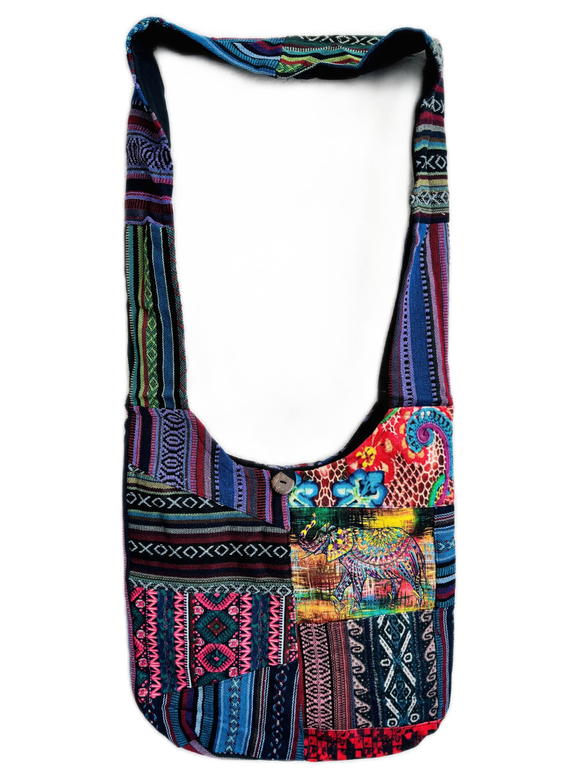 Handmade Multicolor Cotton Patchwork Crossbody Bag, Multicolor