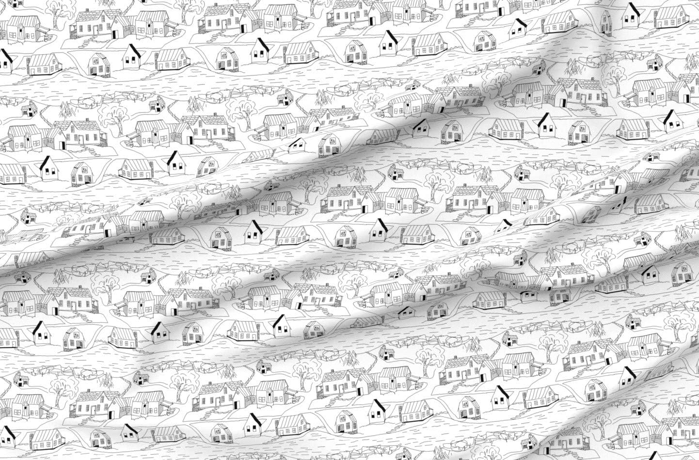 Spoonflower Fabric - Sketch Sugar House Black White Line Drawing Barn Printed on Polartec(R) Fleece Fabric by The Yard - Sewing Blankets Loungewear and No-Sew Projects