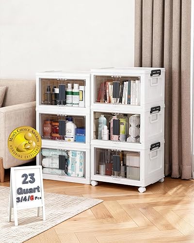 Miniatura 19 de OlarHike 76QT - Contenedores de almacenamiento apilables con tapas, caja de almacenamiento plegable con puertas y ruedas, contenedores de plástico