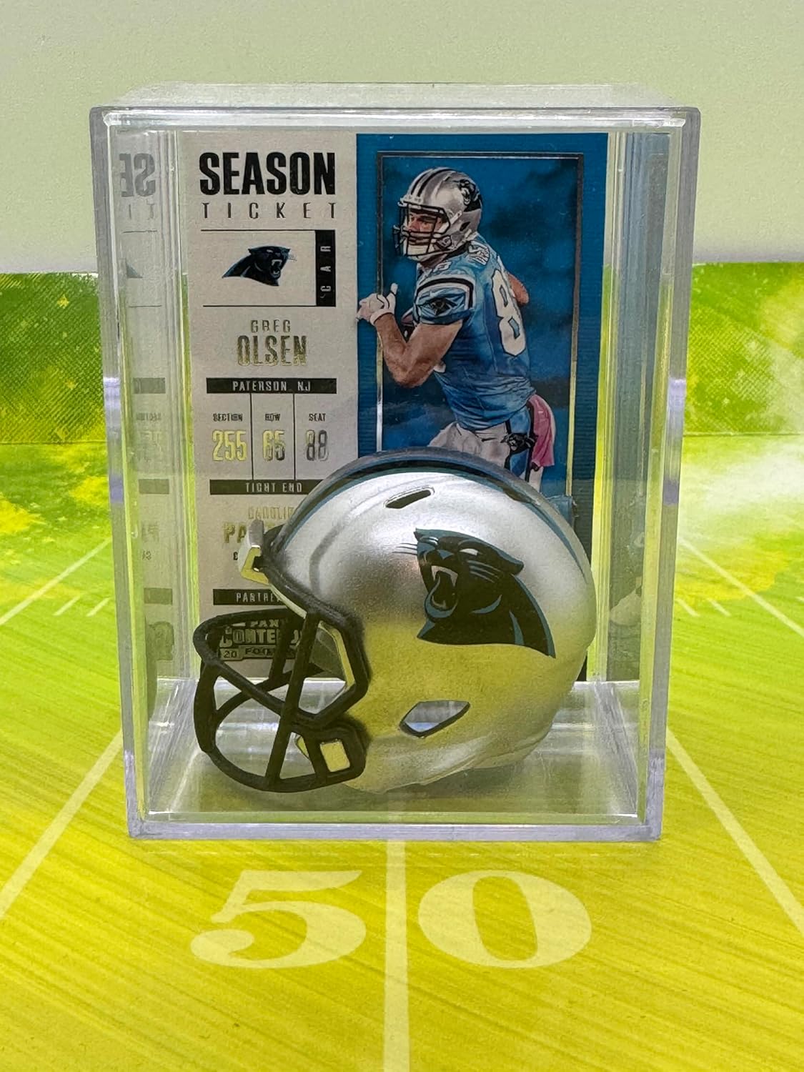 Carolina Panthers NFL Helmet Shadowbox w/Greg Olsen card