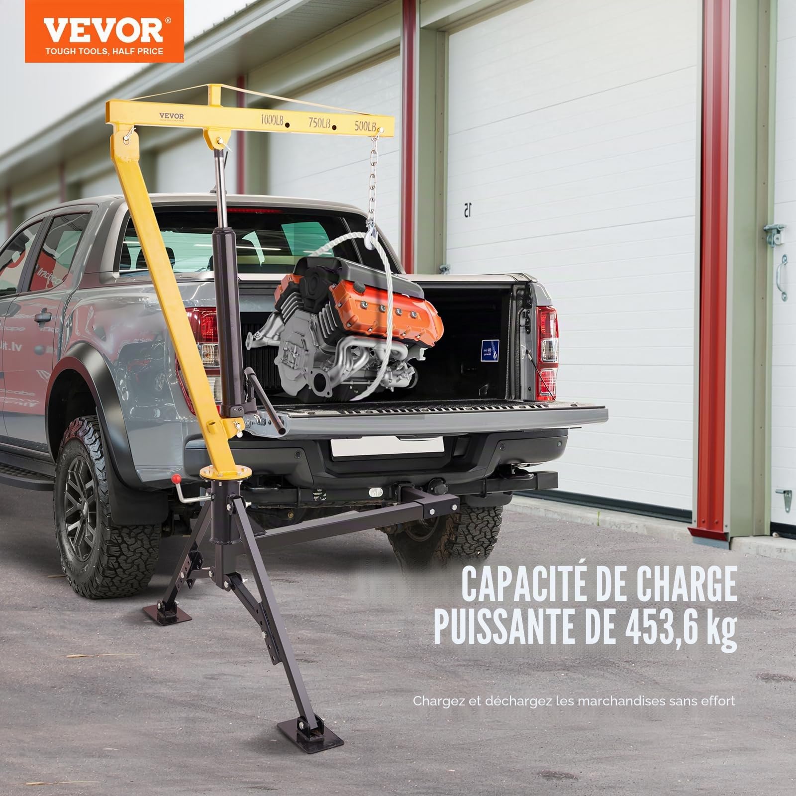VEVOR Grue hydraulique pour camionnette, capacité 454 kg grue montée sur attelage, pivotante à 360°, capacité 500 lb, 750 lb, 1000 lb, pour soulever des marchandises de construction, foresterie, usine