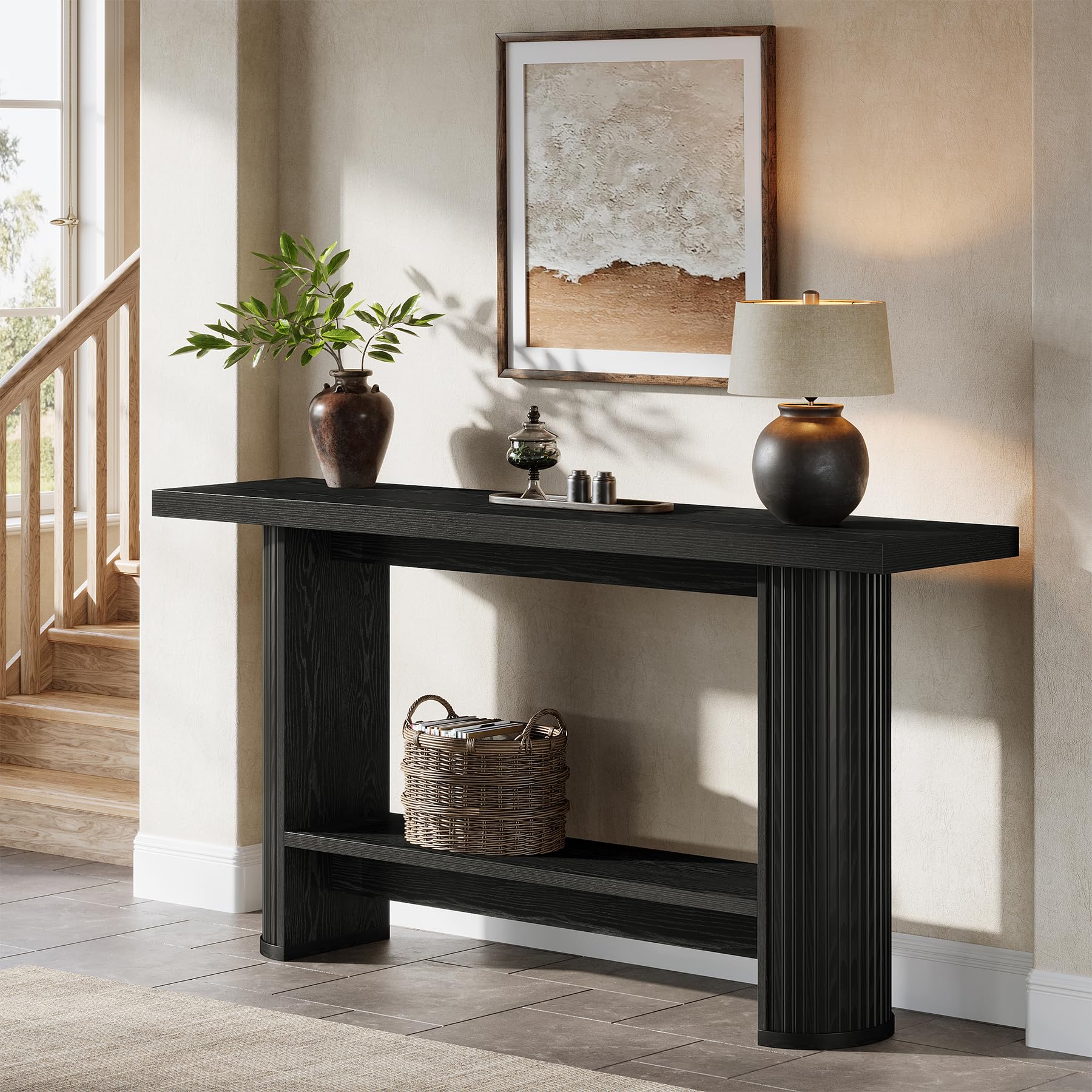 HSH Zwarte Entryway Tafel met laden, 55 cm Sofa Tafel met Opslag voor Woonkamer, 3 Tier HSH Zwarte Entryway Tafel met laden, 55 cm Sofa Tafel met Opslag voor Woonkamer, 3 Tier