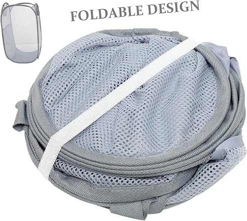 Miniatura 8 de LABRIMP 2 cestas portátiles para ropa sucia, contenedores de almacenamiento de ropa, organizador de suéter de malla, para colgar en la pared,