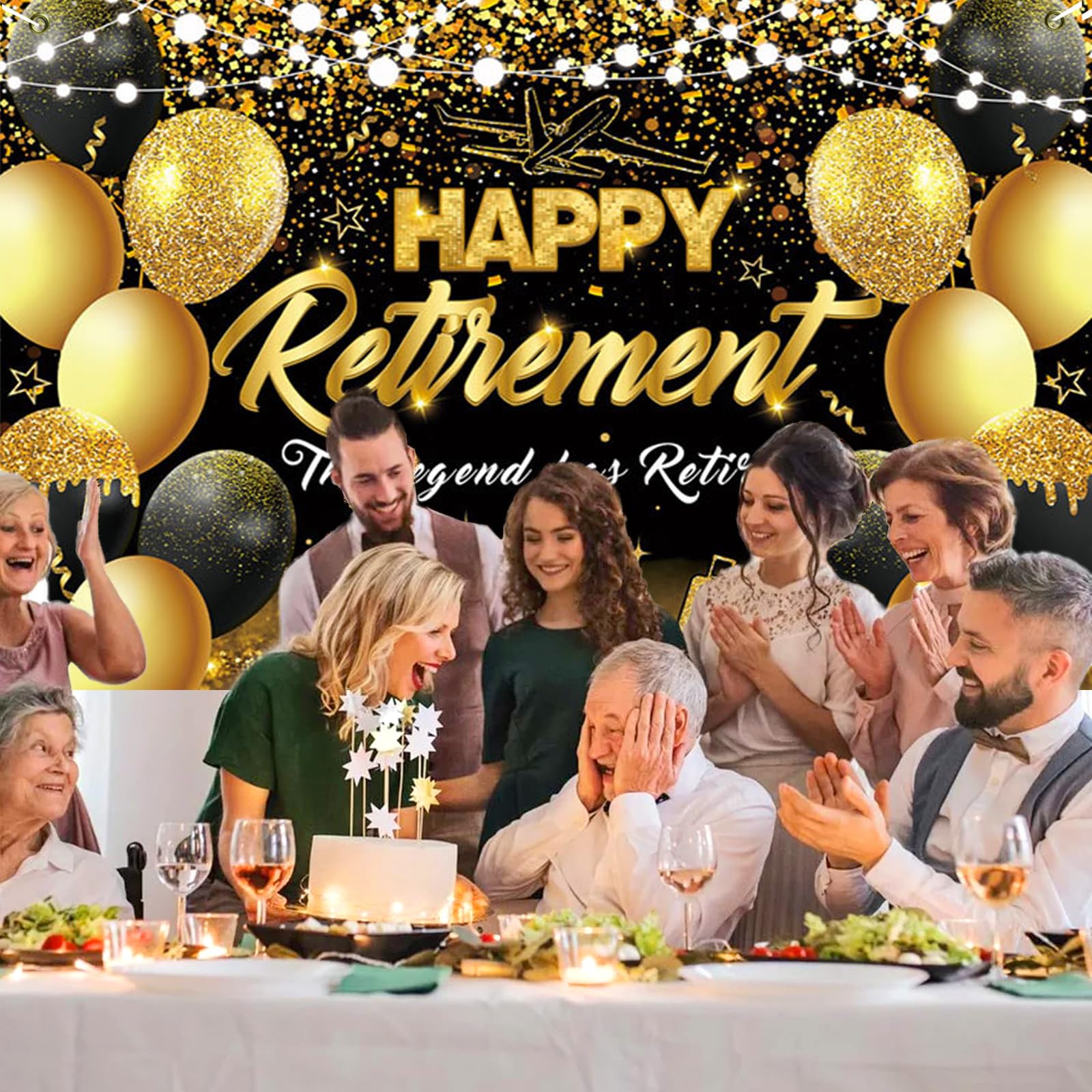 Striscione Per Pensionamento Nero E Oro 40x270 Cm - Decorazione Per Festa Di Addio, Regalo Per Uomini E Donne