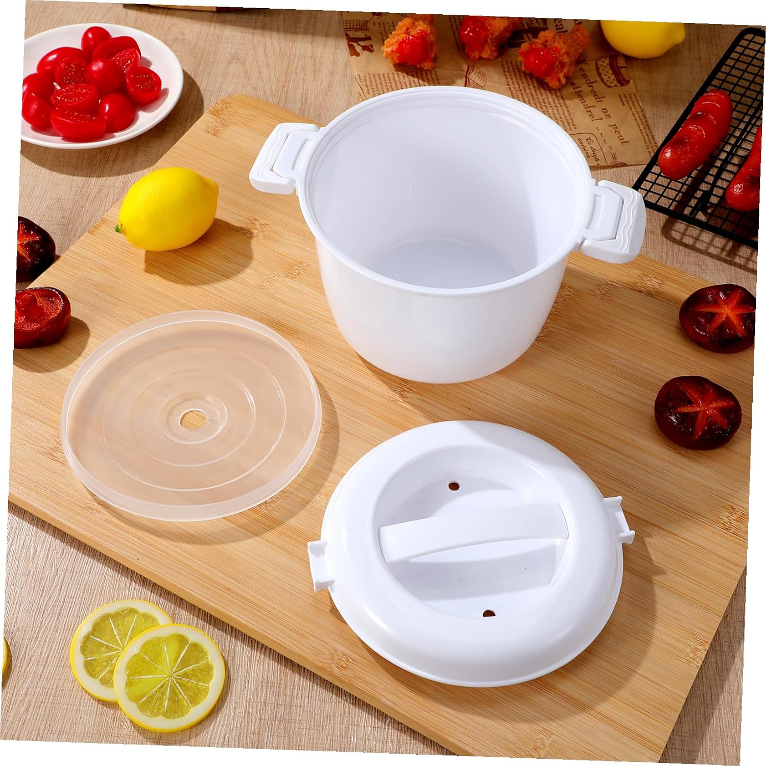 Microwave Rice Cooker Small Portable 8.26 Inch Microwavable Rice Steamer with Lid for Cooking Vegetables Noodles at Home Office Dorm