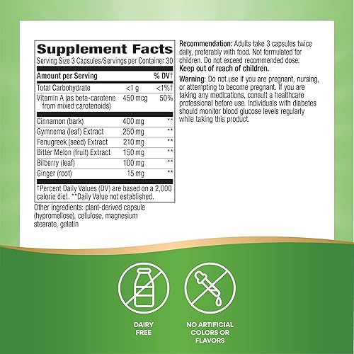 Miniatura 4 de Nature's Way Mezcla de azúcar en sangre con extracto de gimnema, apoya el metabolismo de los carbohidratos*, vitamina A, 90 cápsulas