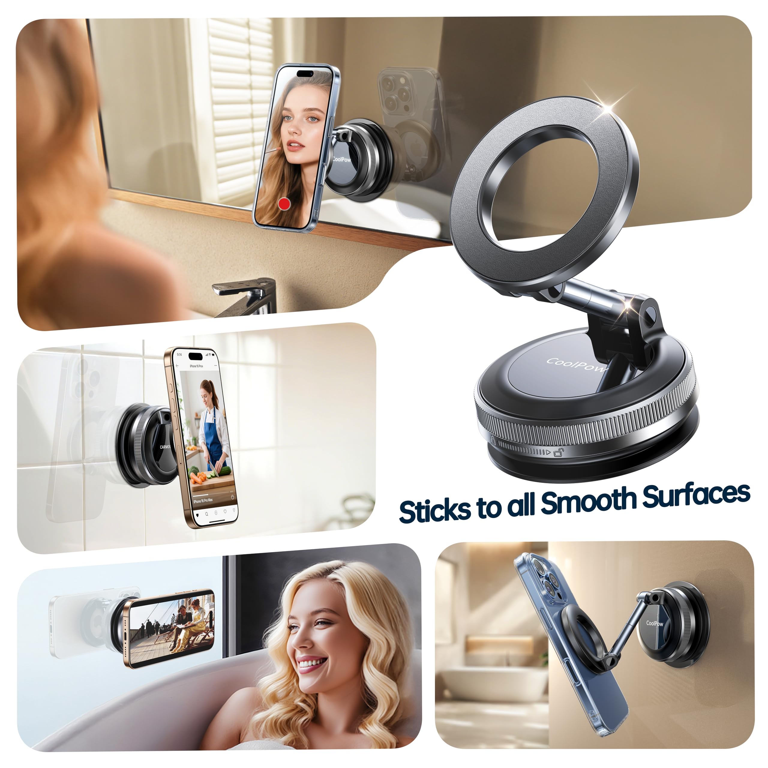 Coolpow for Magsafe Car Mount Vacuum Magnetic Phone Holder for Car 360 Rotatable Suction Cup Phone Mount for — view 2