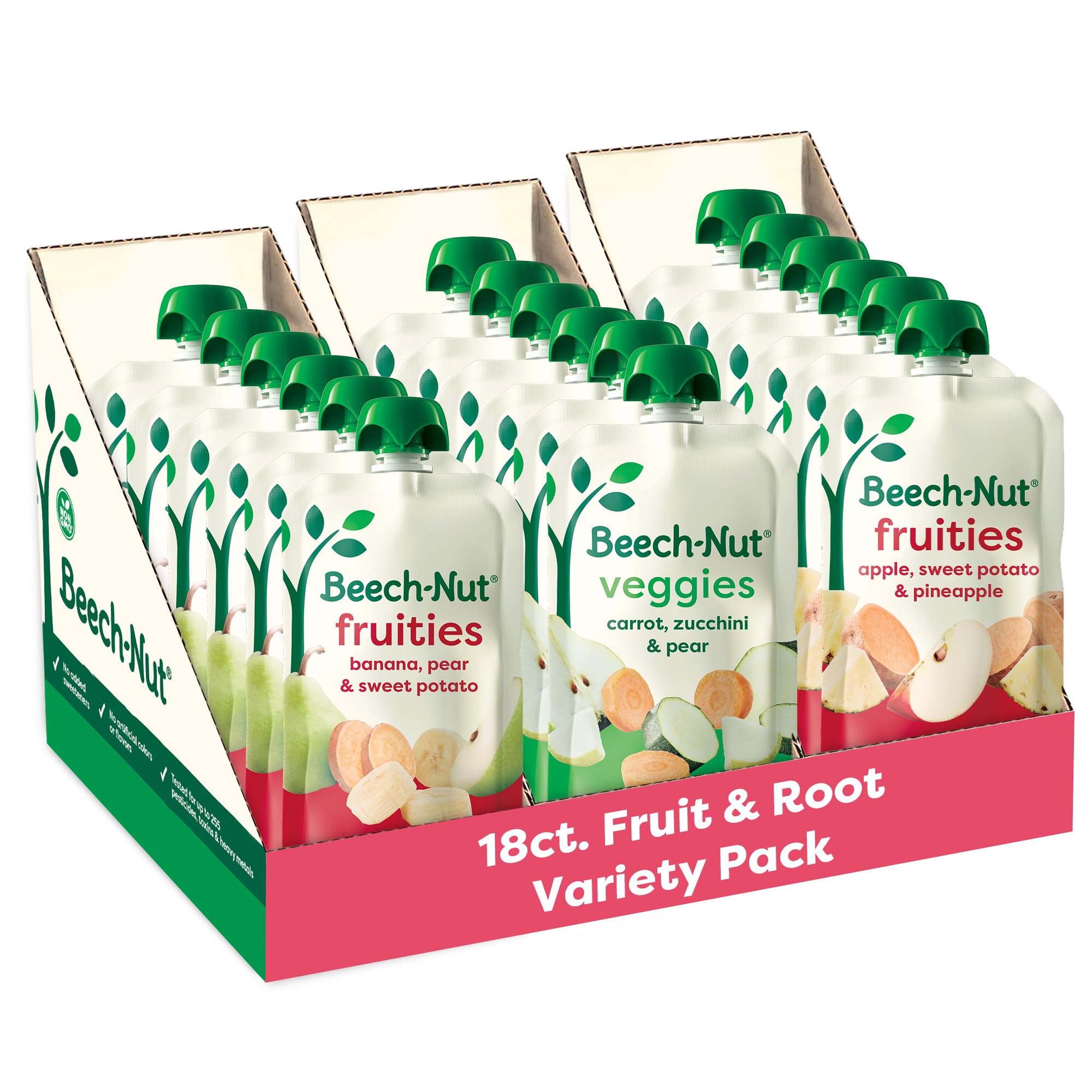 Beech-Nut Baby Food Variety Pack, Fruit & Root Veggie Blends Baby Food Pouches, Fruit & Veggie Purees, 3.5oz (18 Pack)
