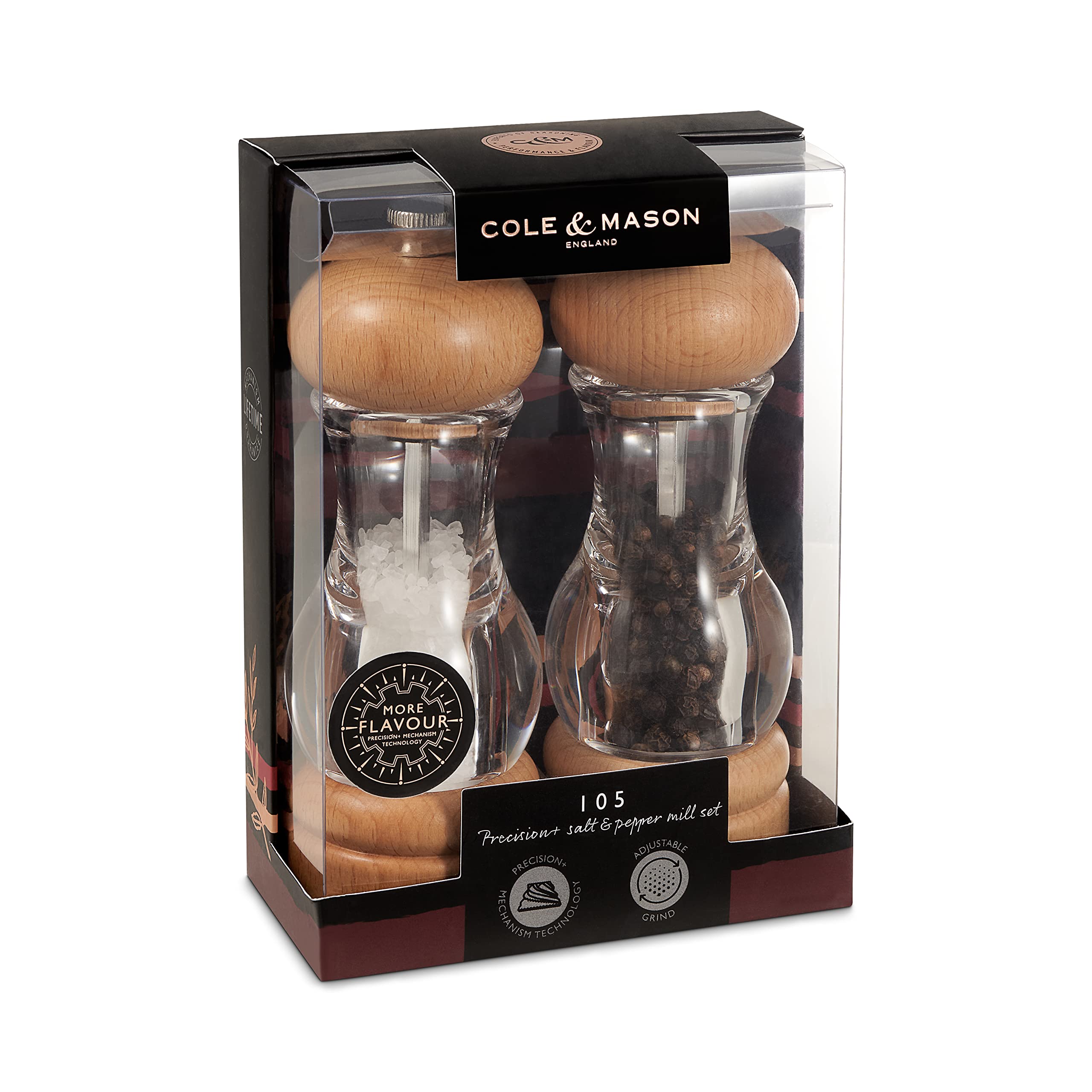 Salt Mills Salt & Pepper 16.5 cm Beech and Acrylic Cole & Mason